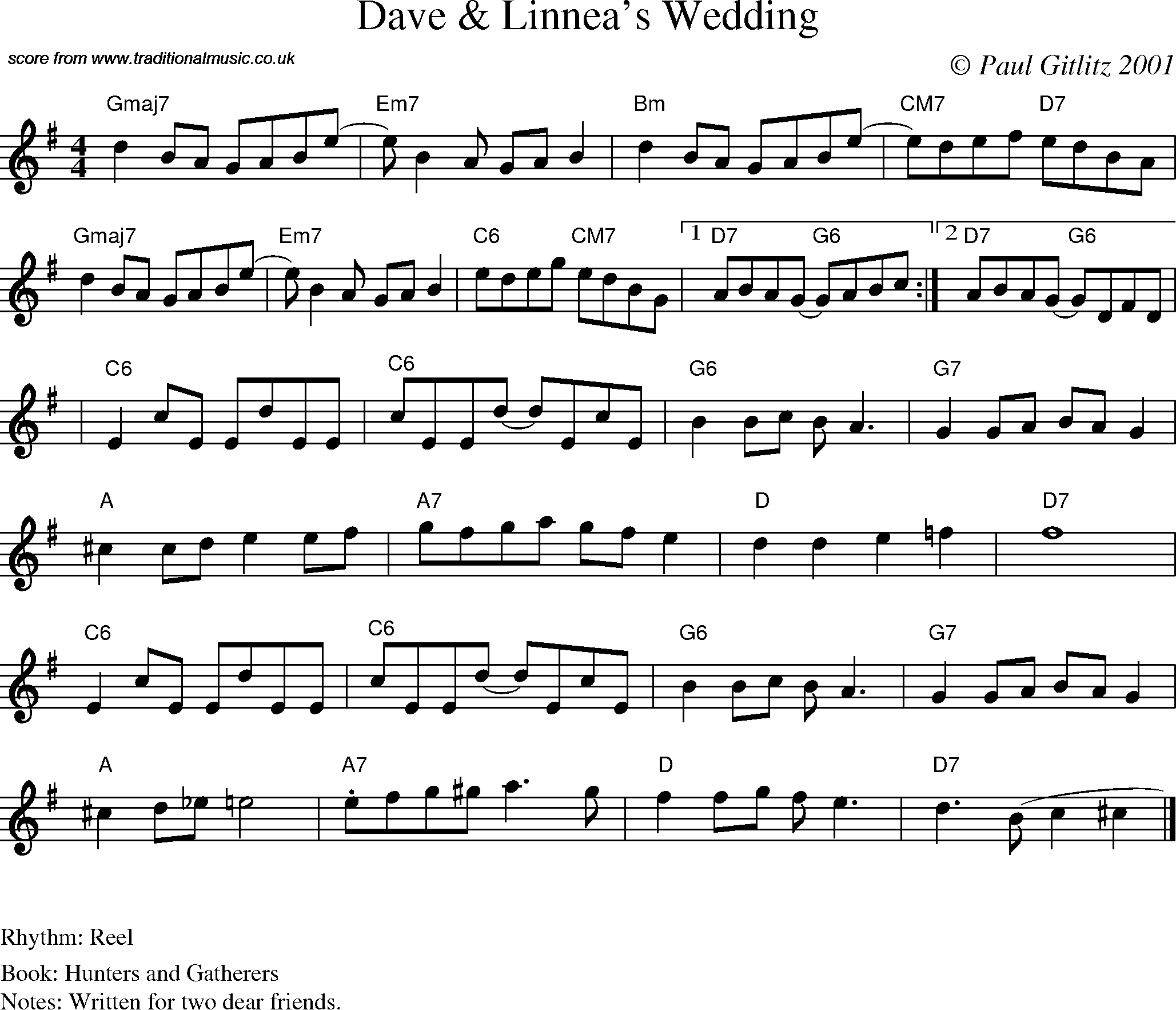 Sheet Music Score for Reel - Dave and Linnea's Wedding