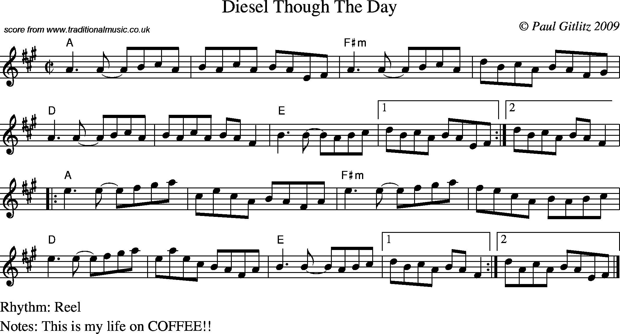 Sheet Music Score for Reel - Diesel Though The Day