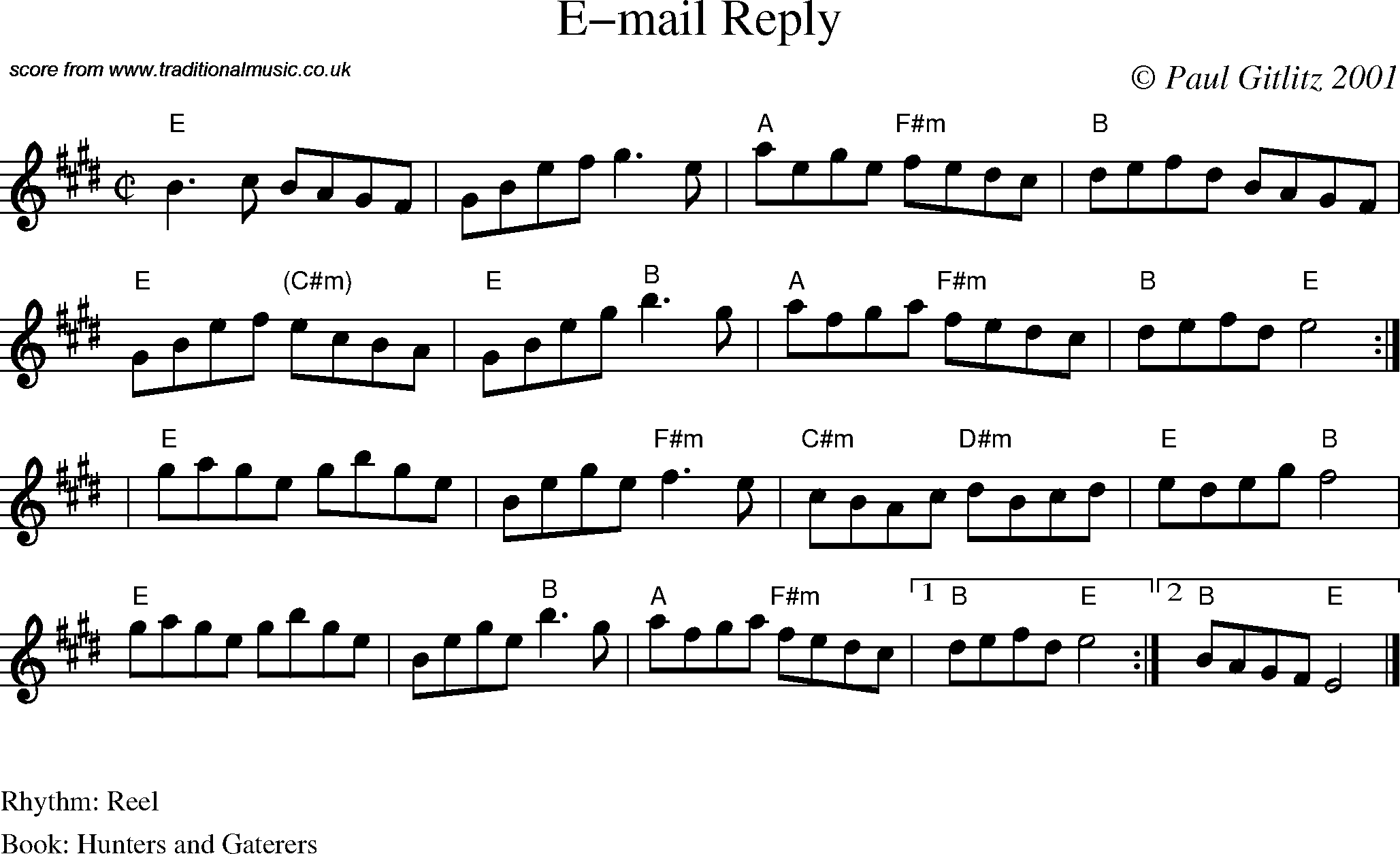 Sheet Music Score for Reel - E-mail Reply