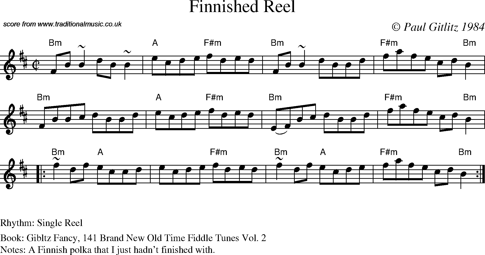Sheet Music Score for Reel - Finnished Reel