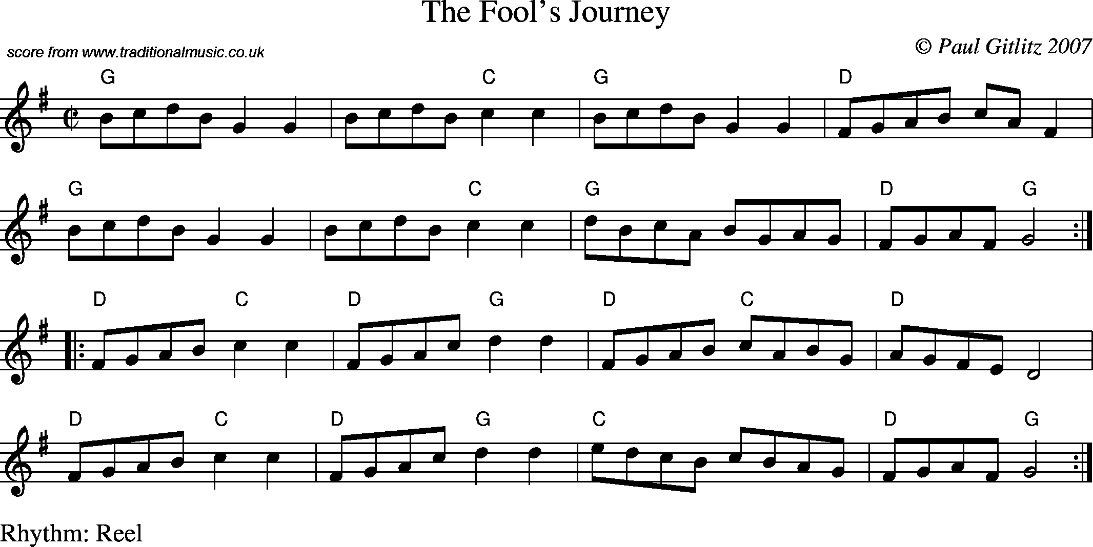 Sheet Music Score for Reel - Fool's Journey, The