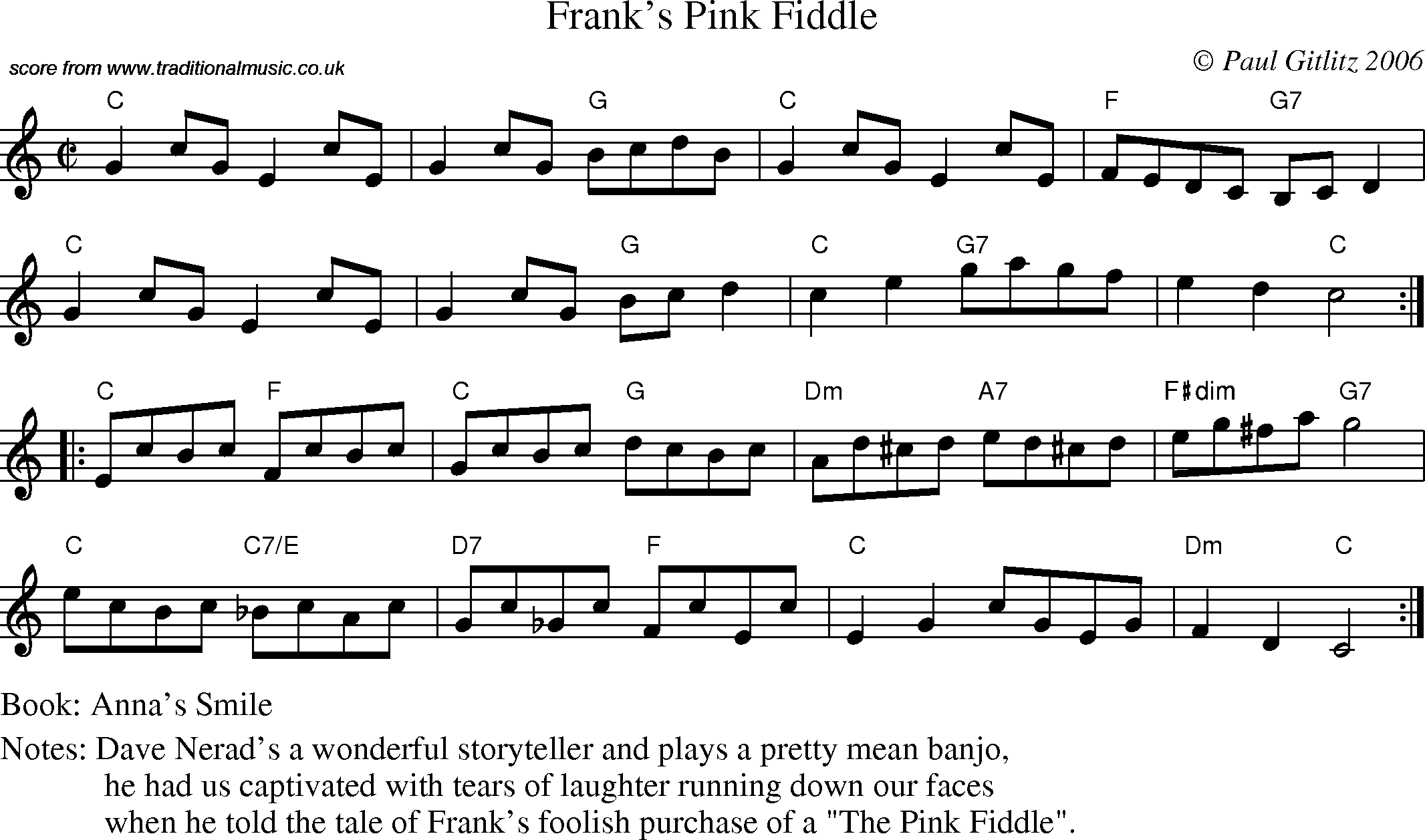 Sheet Music Score for Reel - Frank's Pink Fiddle