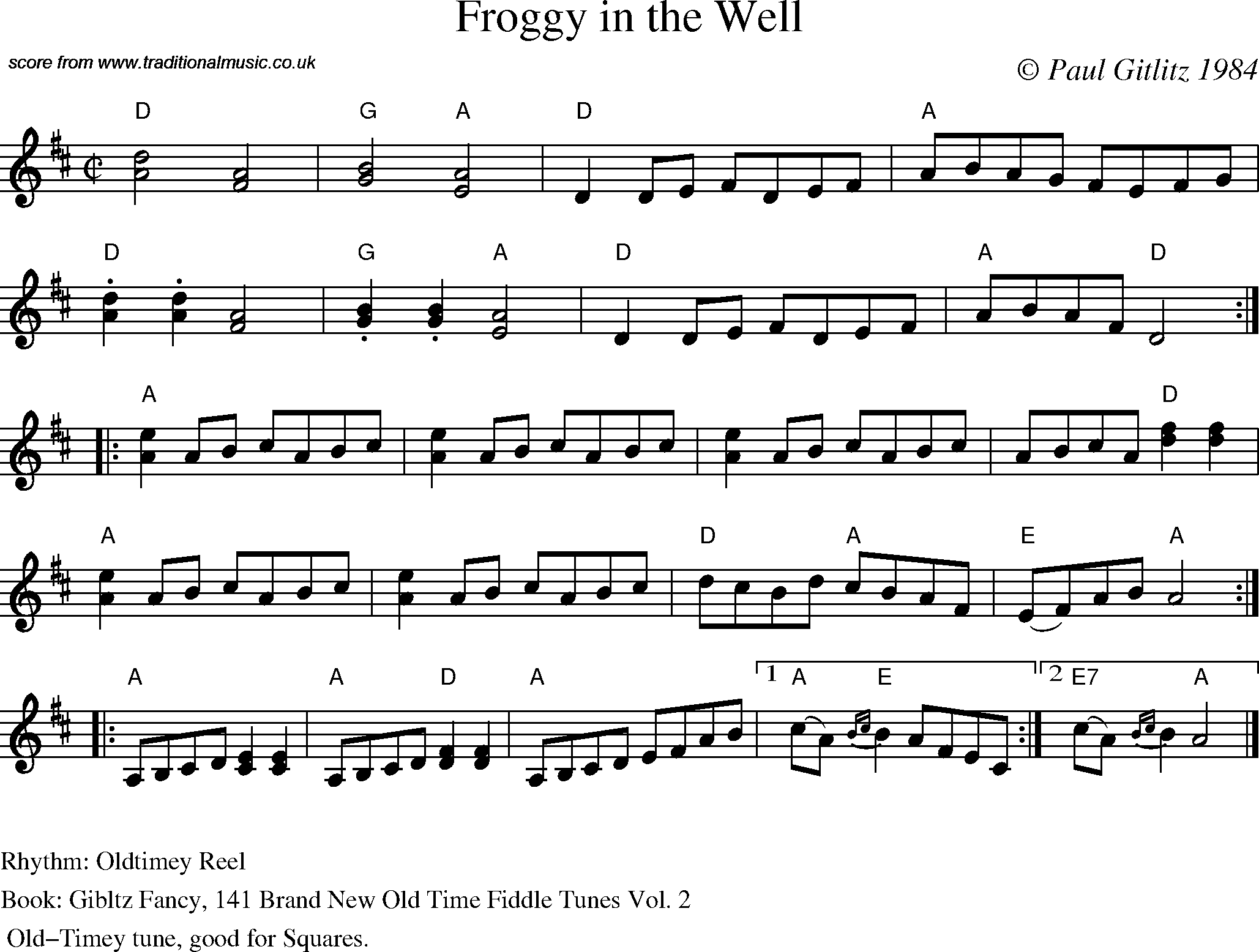 Sheet Music Score for Reel - Froggy in the Well
