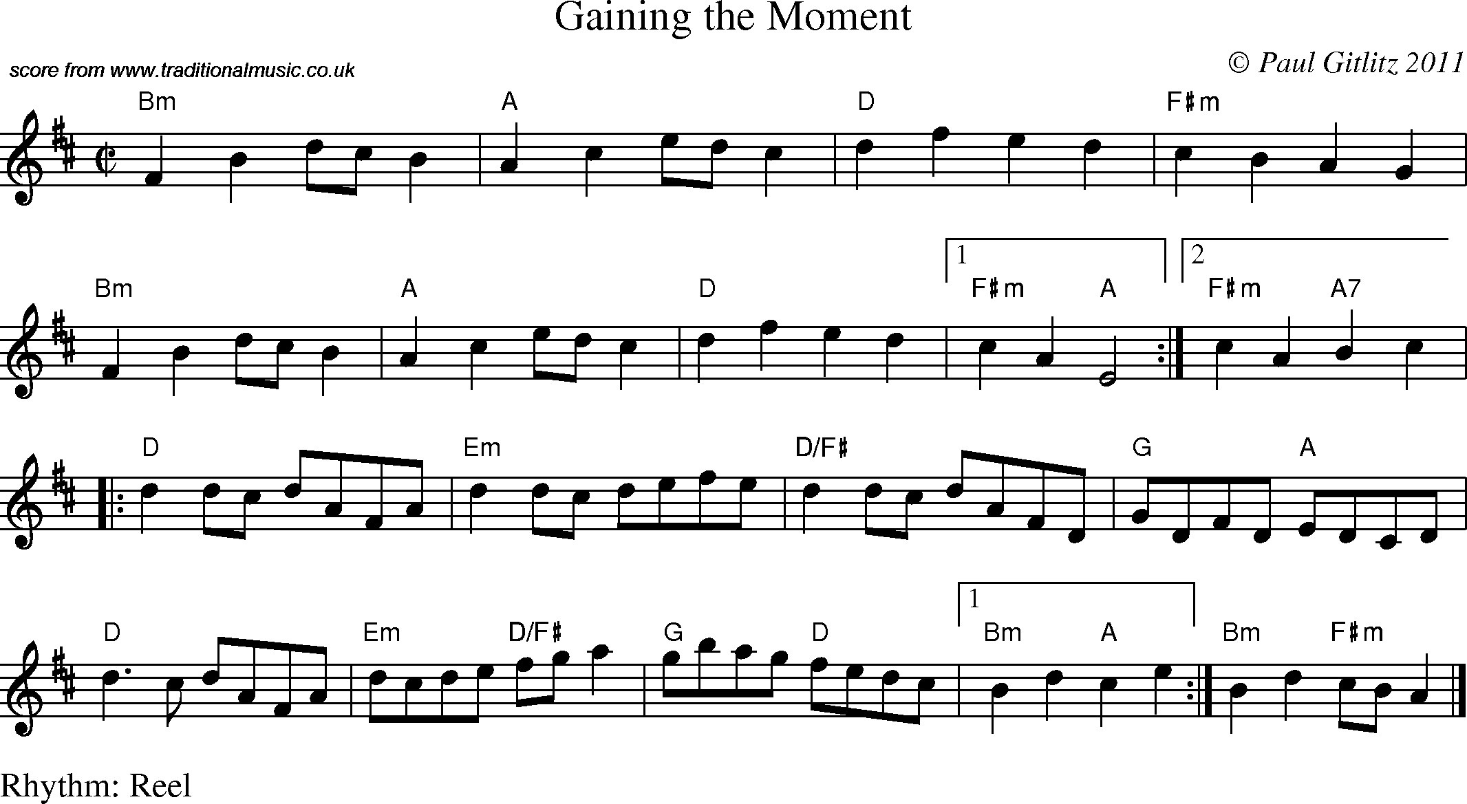 Sheet Music Score for Reel - Gaining the Moment
