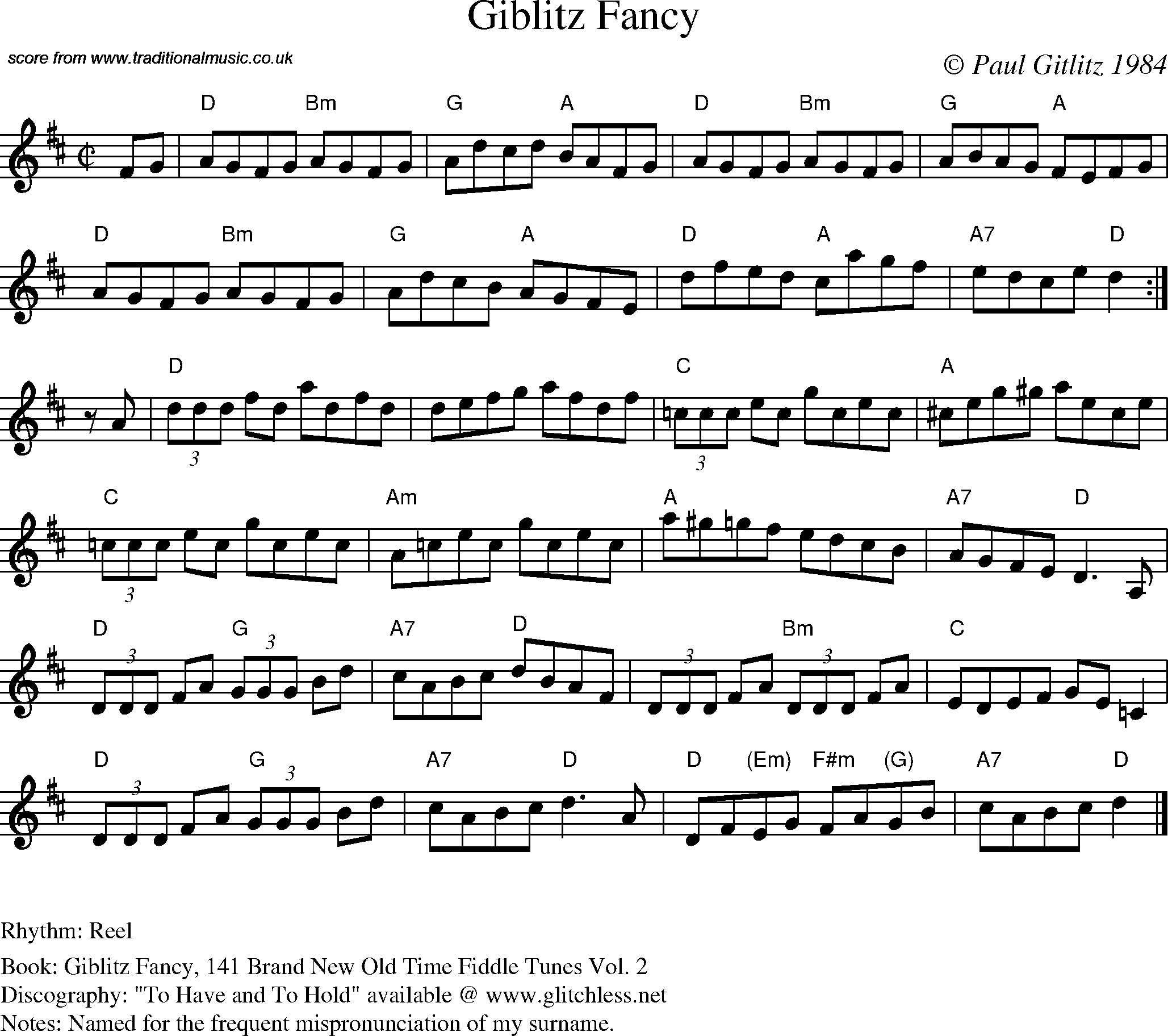 Sheet Music Score for Reel - Giblitz Fancy
