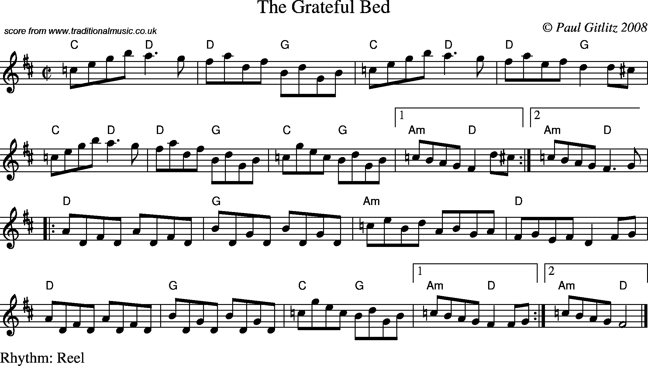 Sheet Music Score for Reel - Grateful Bed, The