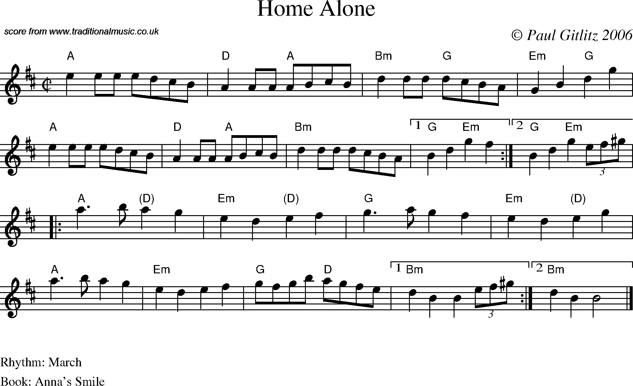 Sheet Music Score for Reel - Home Alone