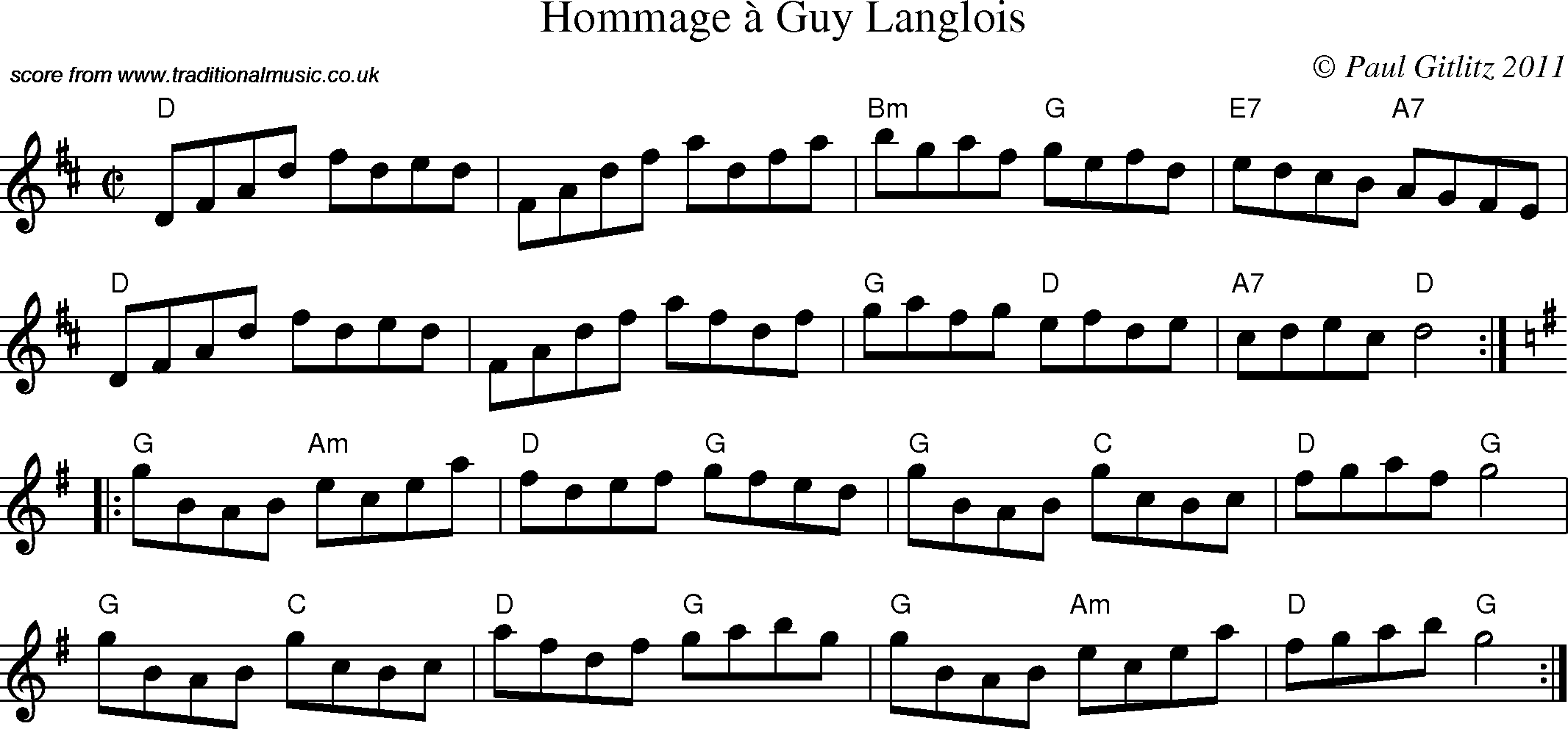 Sheet Music Score for Reel - Hommage a Guy Langlois