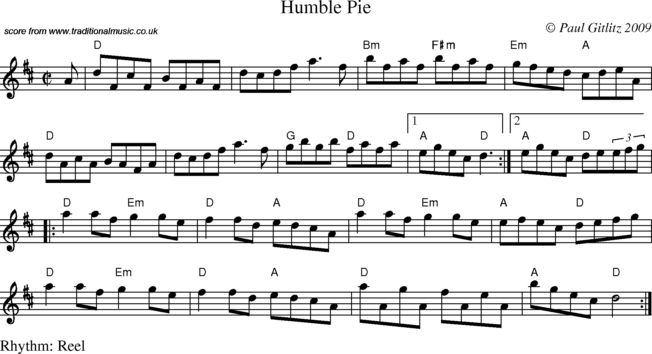 Sheet Music Score for Reel - Humble Pie