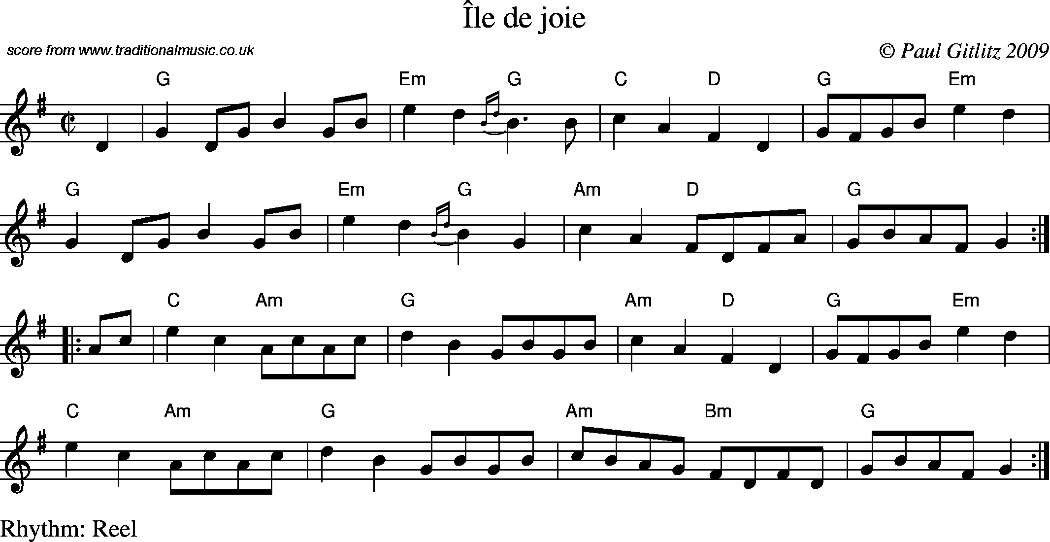 Sheet Music Score for Reel - Ile de joie