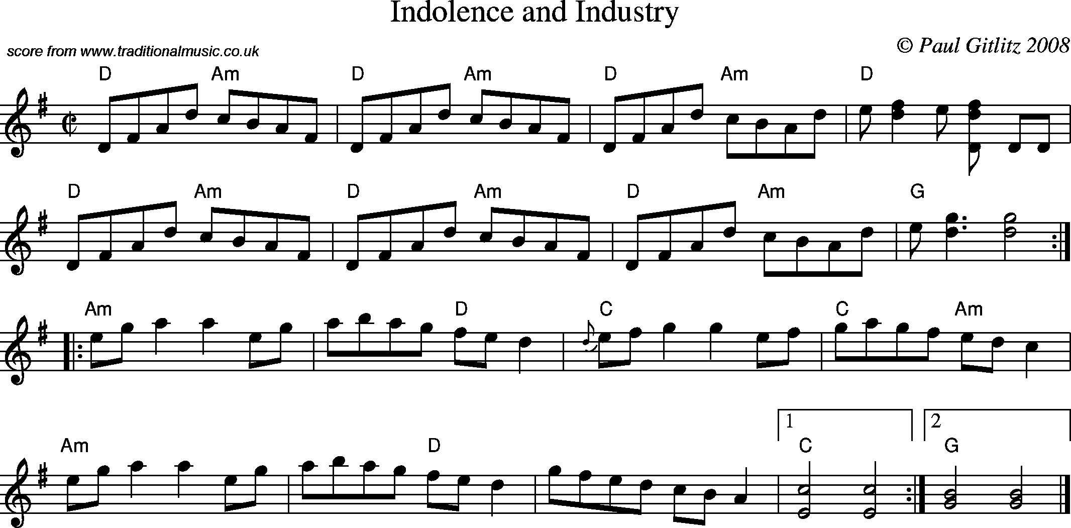 Sheet Music Score for Reel - Indolence and Industry