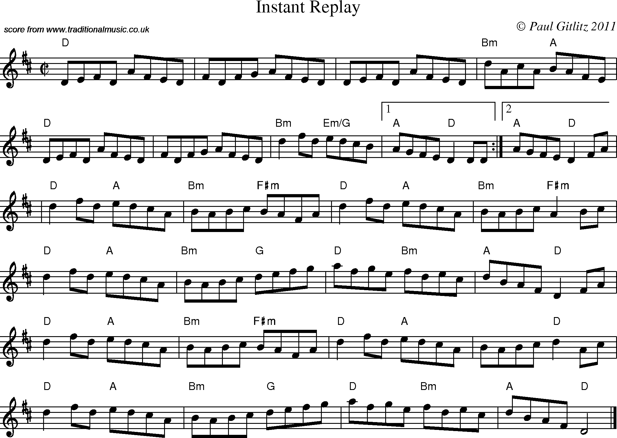 Sheet Music Score for Reel - Instant Replay