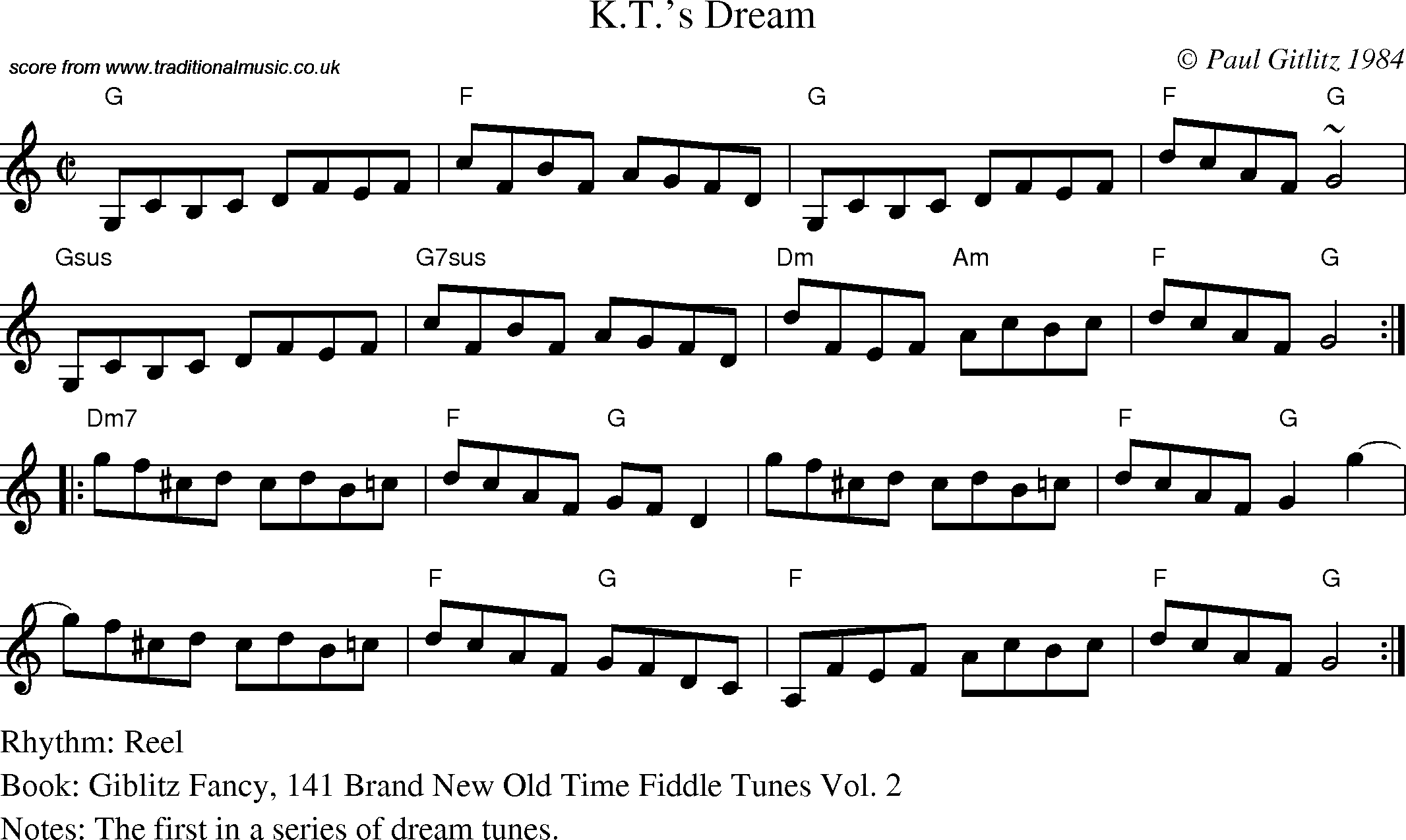 Sheet Music Score for Reel - K.T.'s Dream