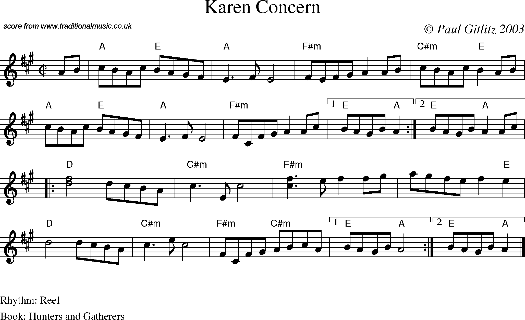 Sheet Music Score for Reel - Karen Concern