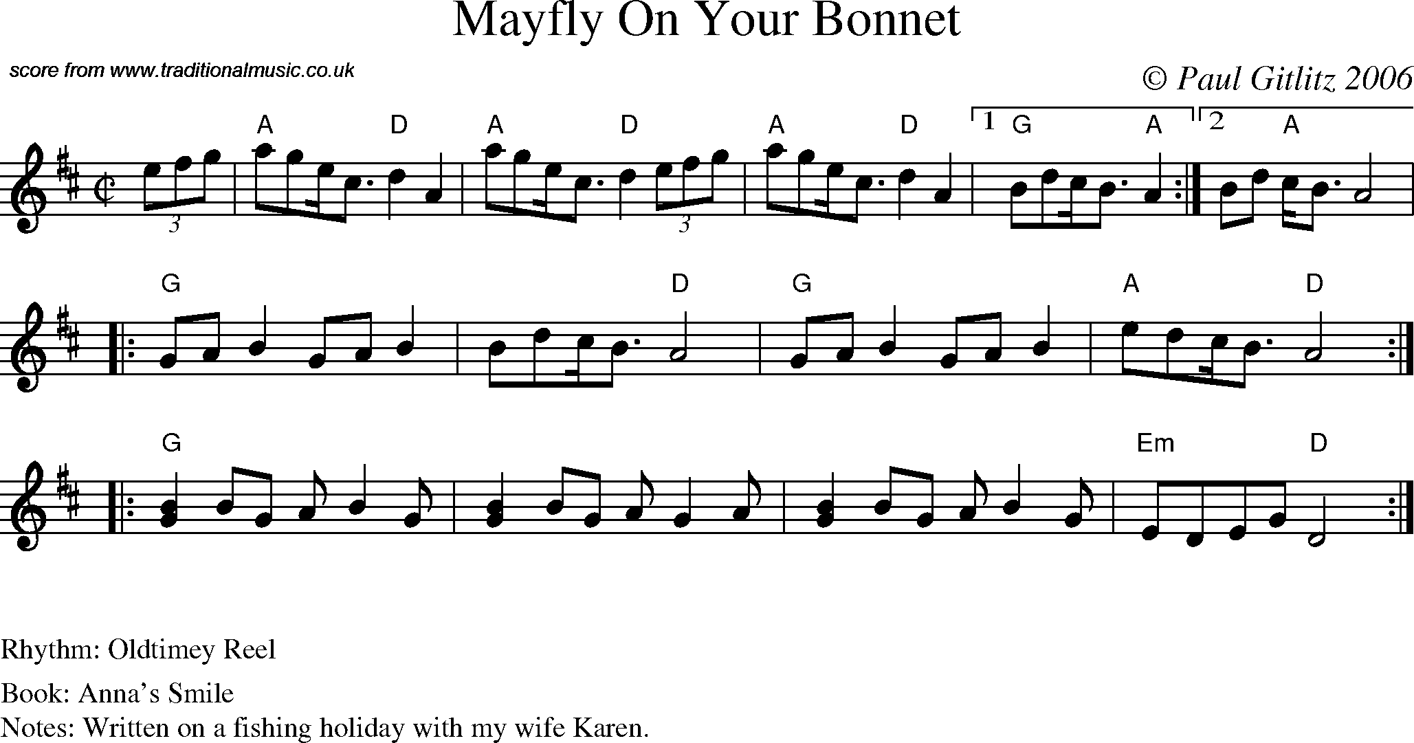 Sheet Music Score for Reel - Mayfly On Your Bonnet