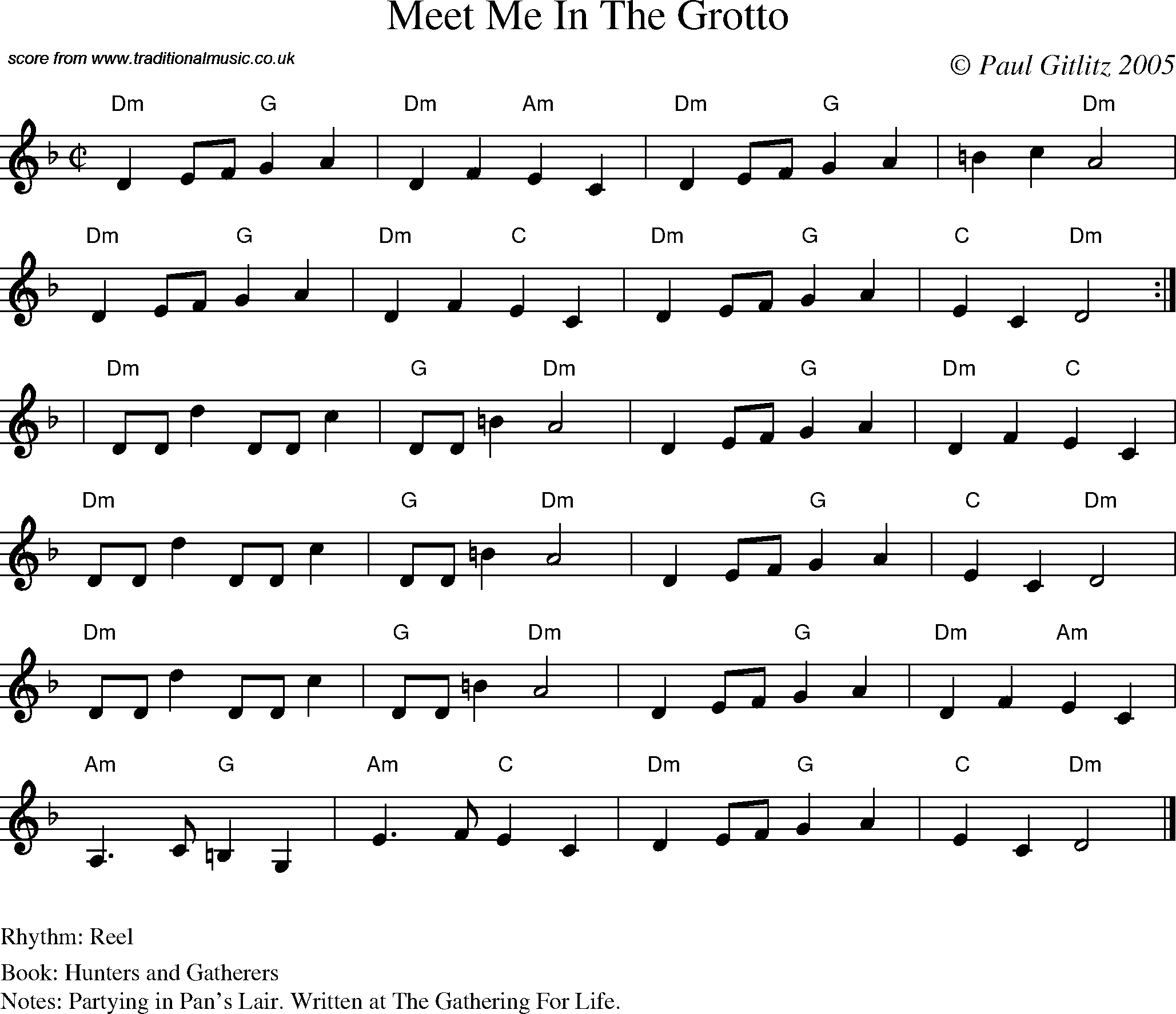 Sheet Music Score for Reel - Meet Me In The Grotto