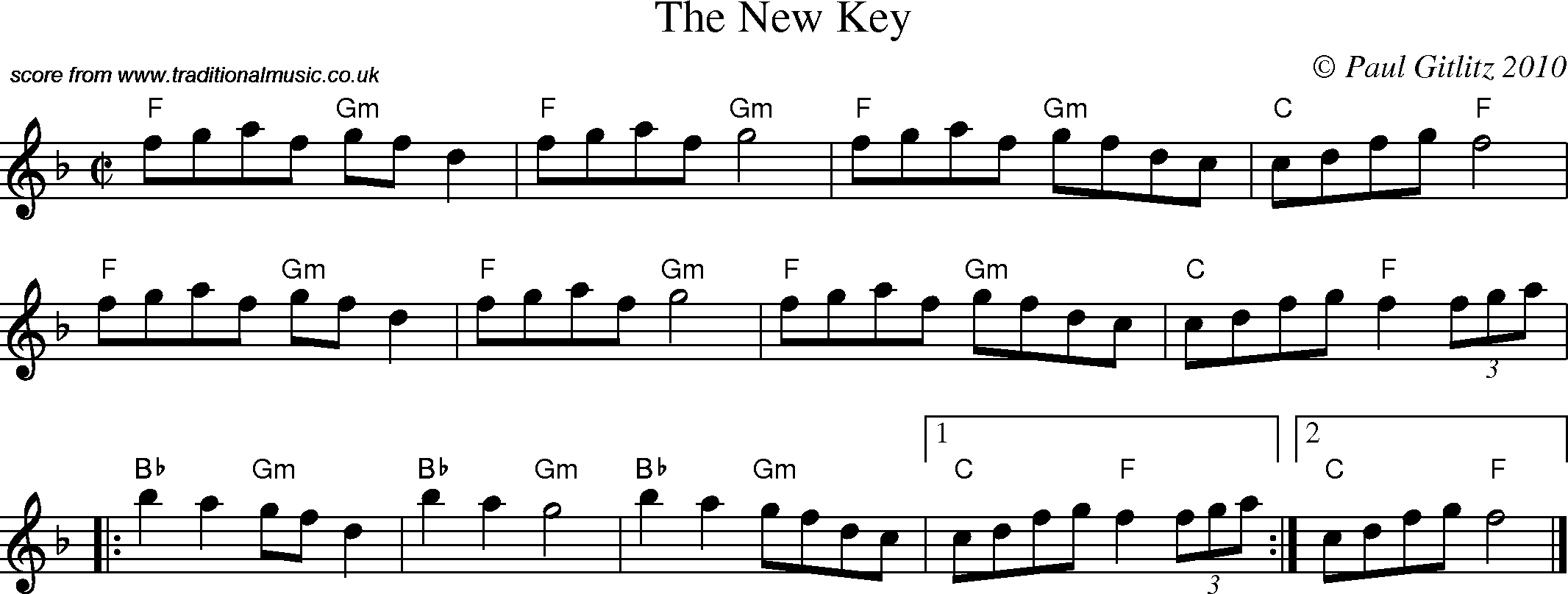 Sheet Music Score for Reel - New Key, The