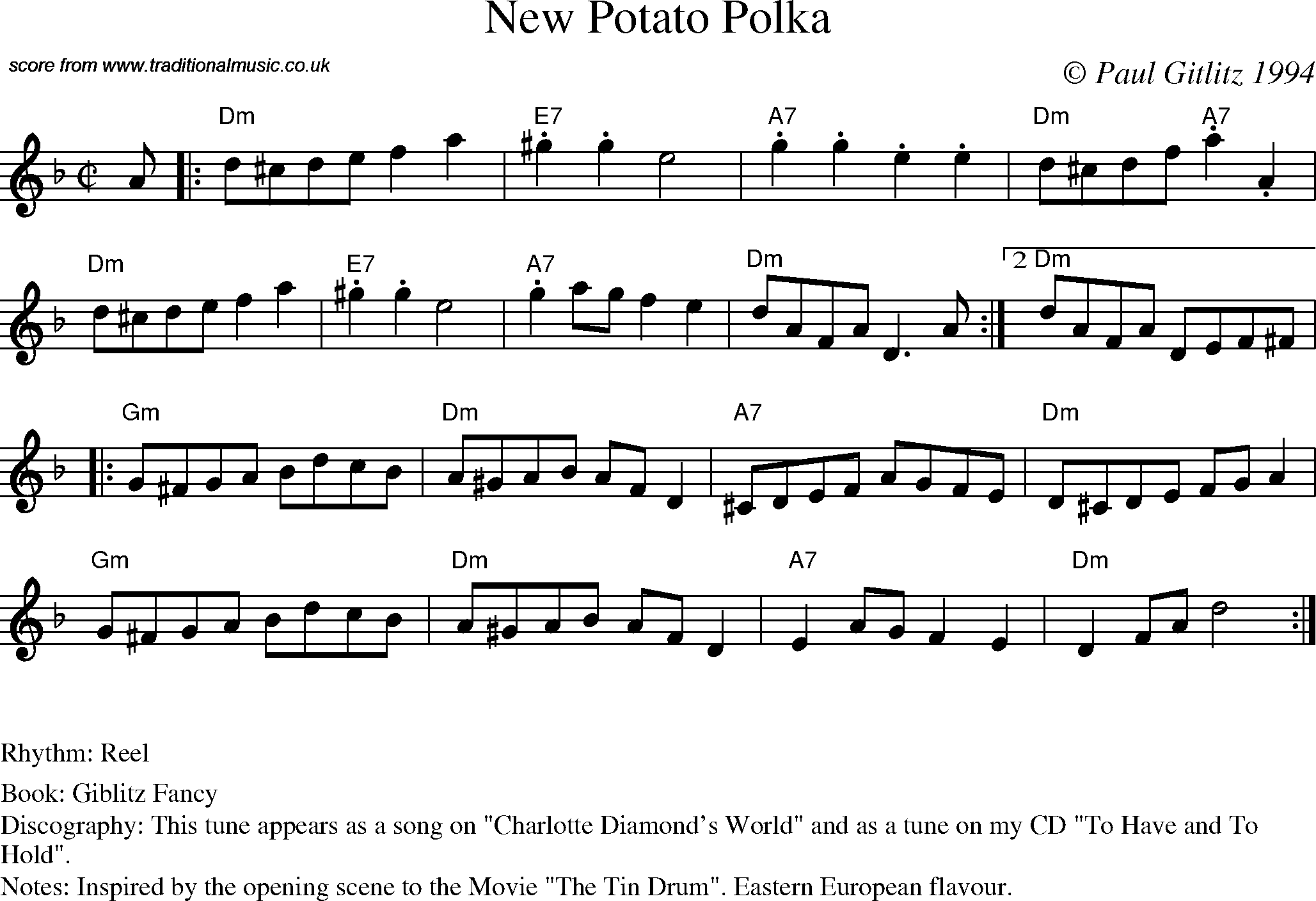 Sheet Music Score for Reel - New Potato Polka