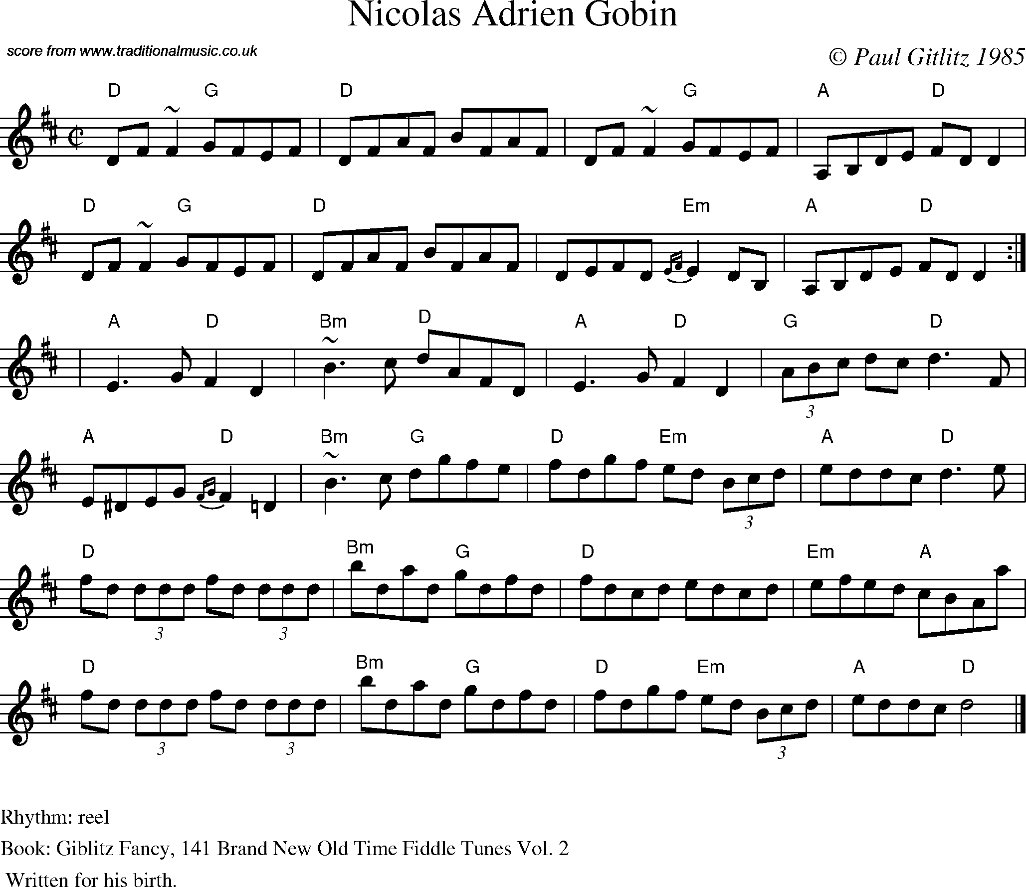 Sheet Music Score for Reel - Nicolas Adrien Gobin