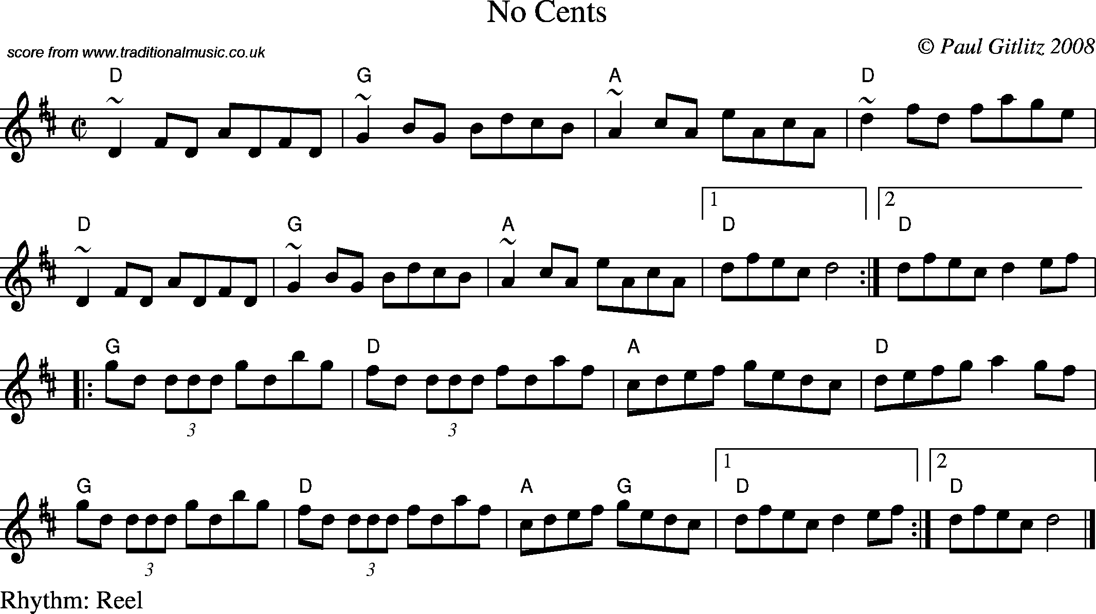 Sheet Music Score for Reel - No Cents