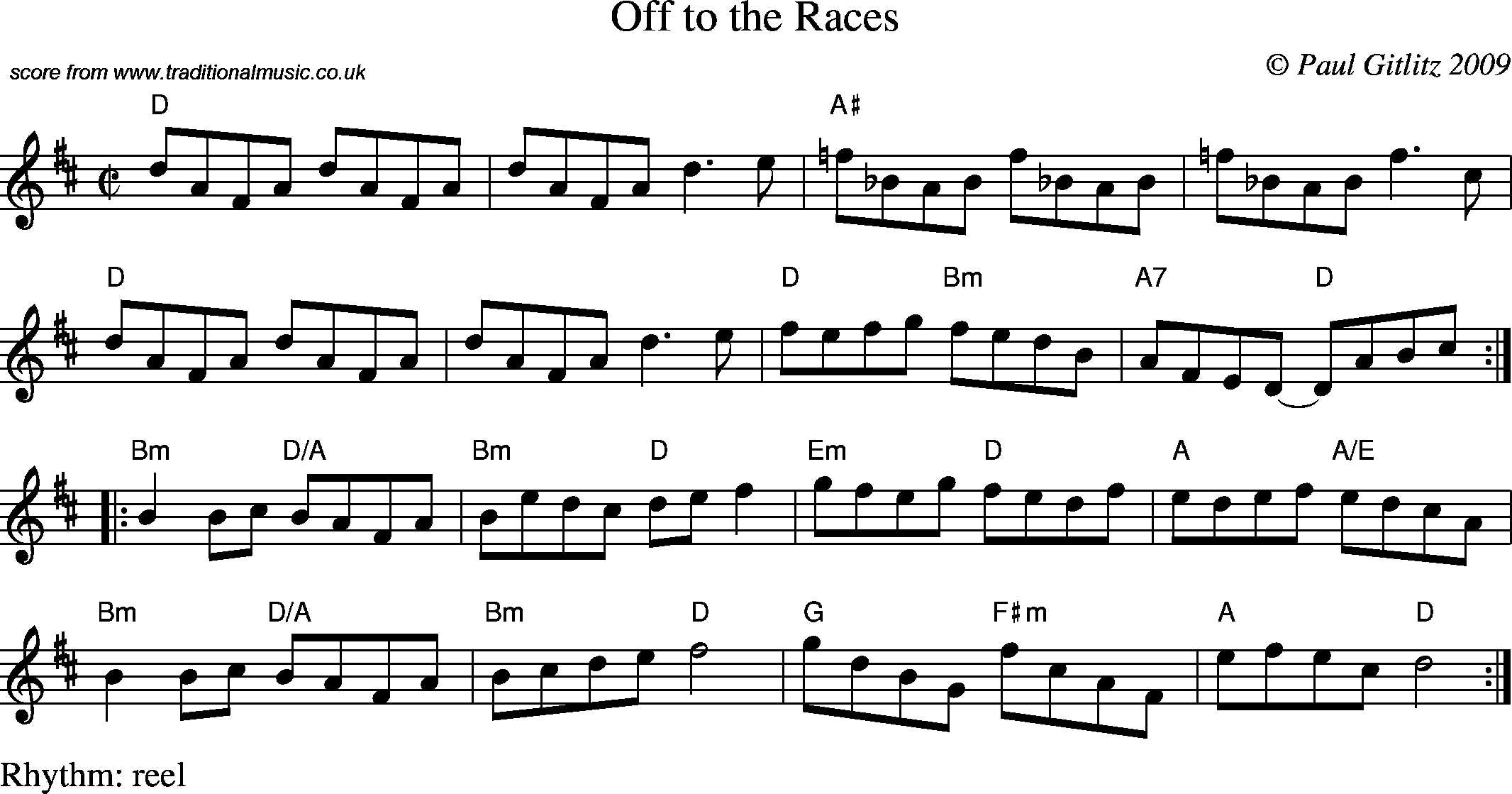 Sheet Music Score for Reel - Off to the Races