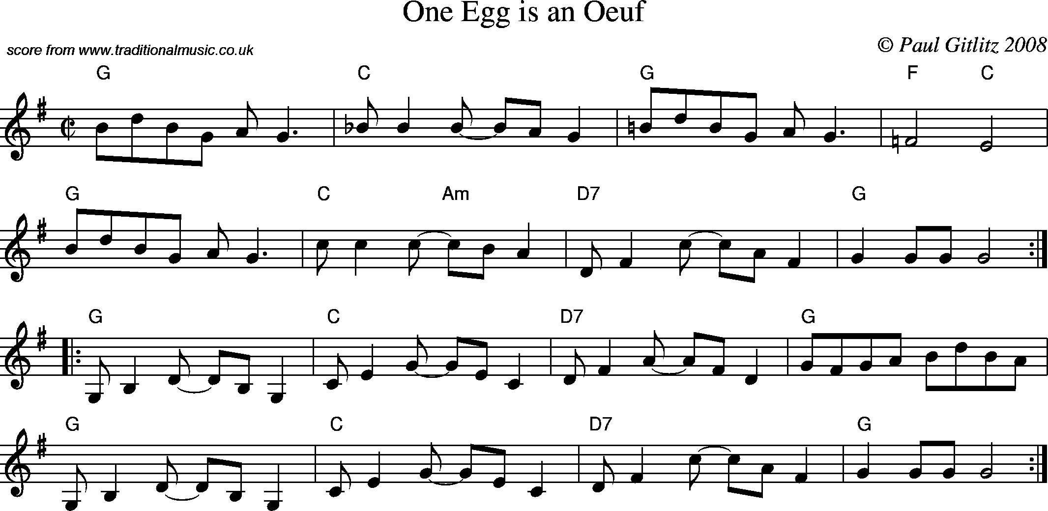Sheet Music Score for Reel - One Egg is an Oeuf