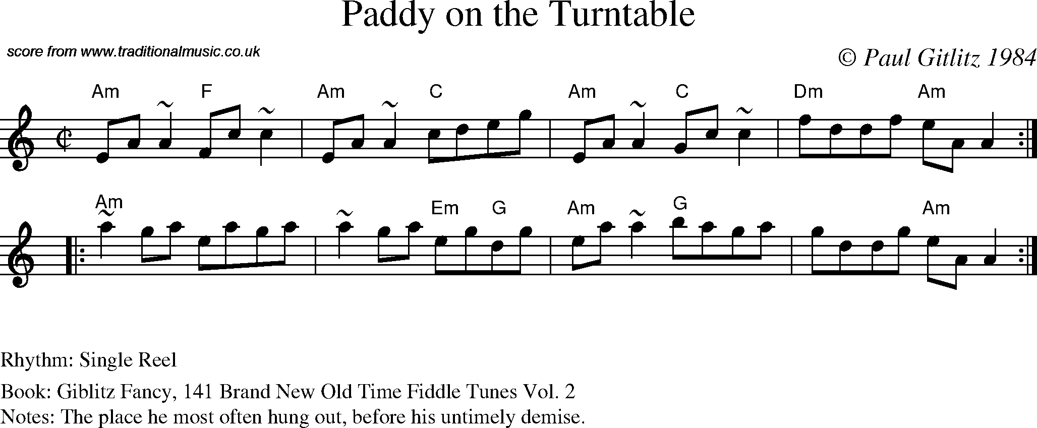 Sheet Music Score for Reel - Paddy on the Turntable