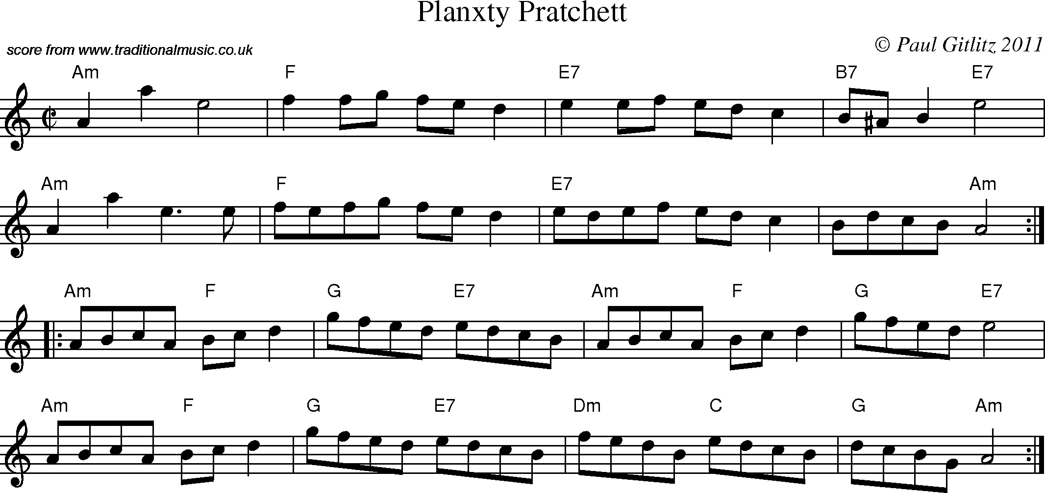Sheet Music Score for Reel - Planxty Pratchett