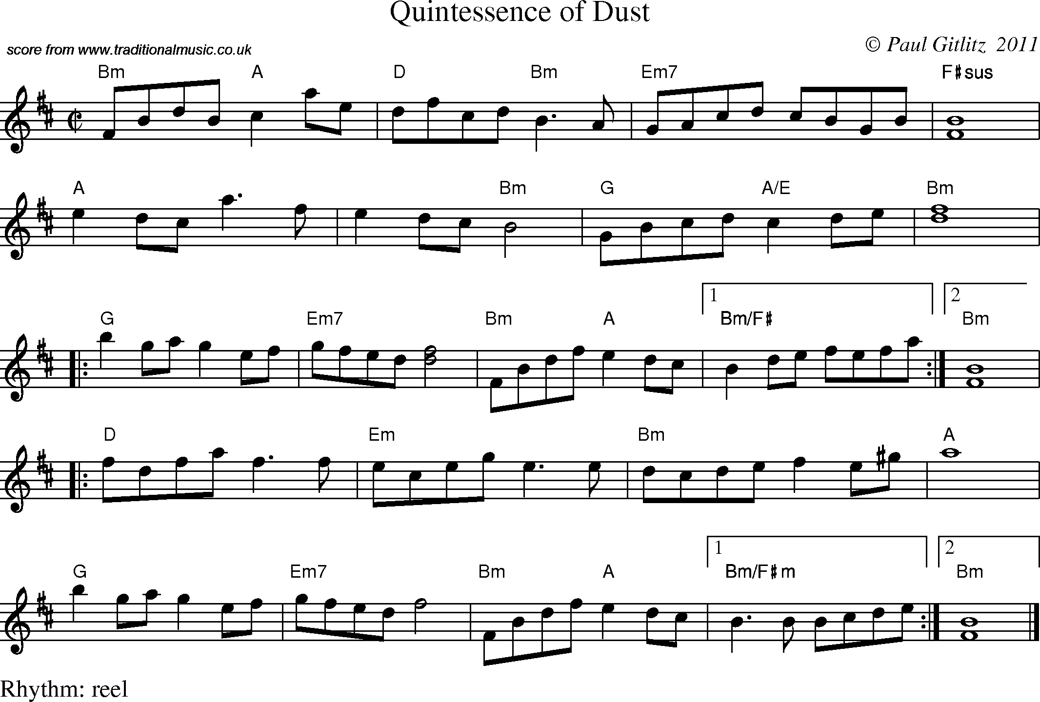Sheet Music Score for Reel - Quintessence of Dust