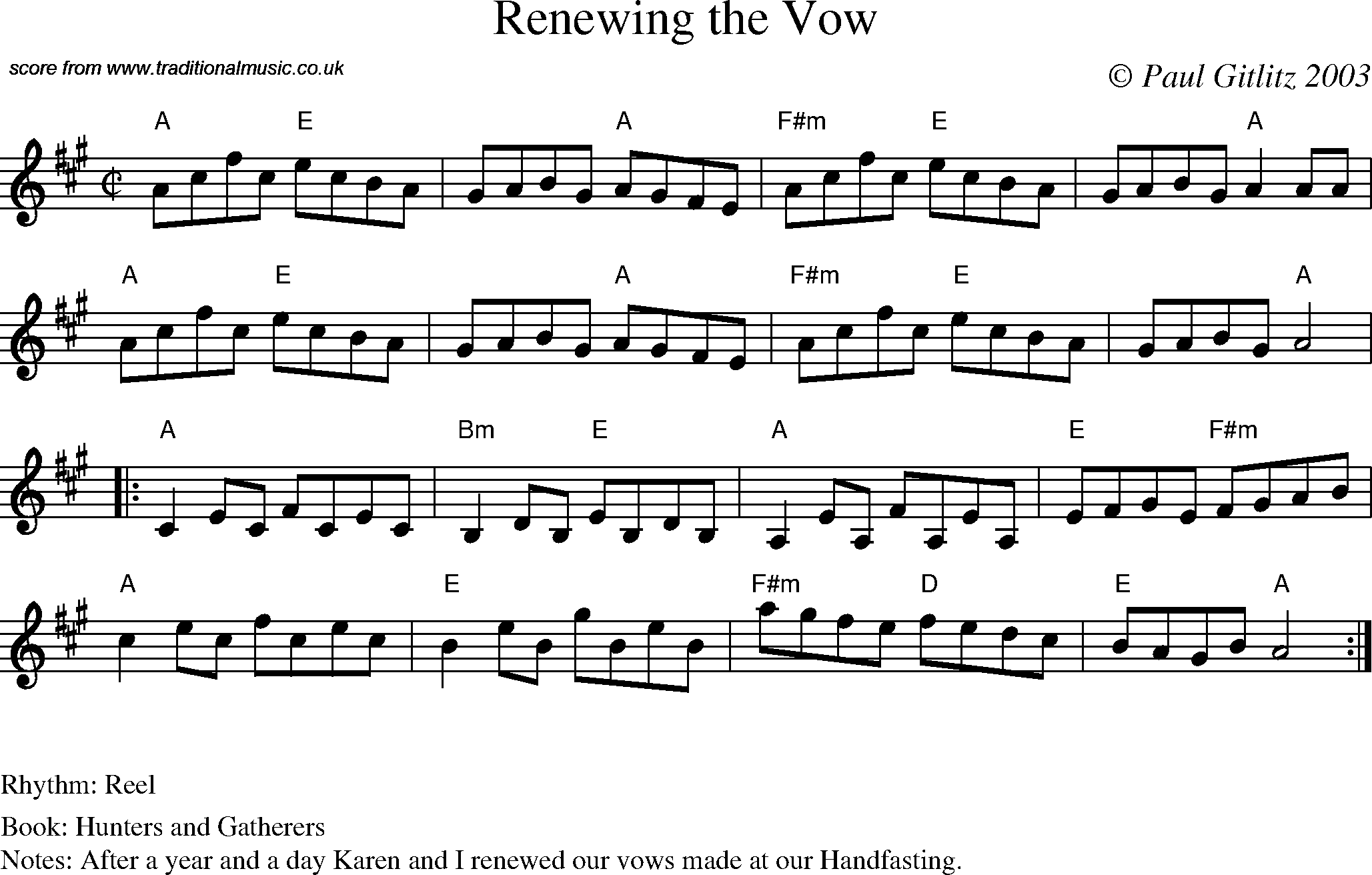 Sheet Music Score for Reel - Renewing the Vow