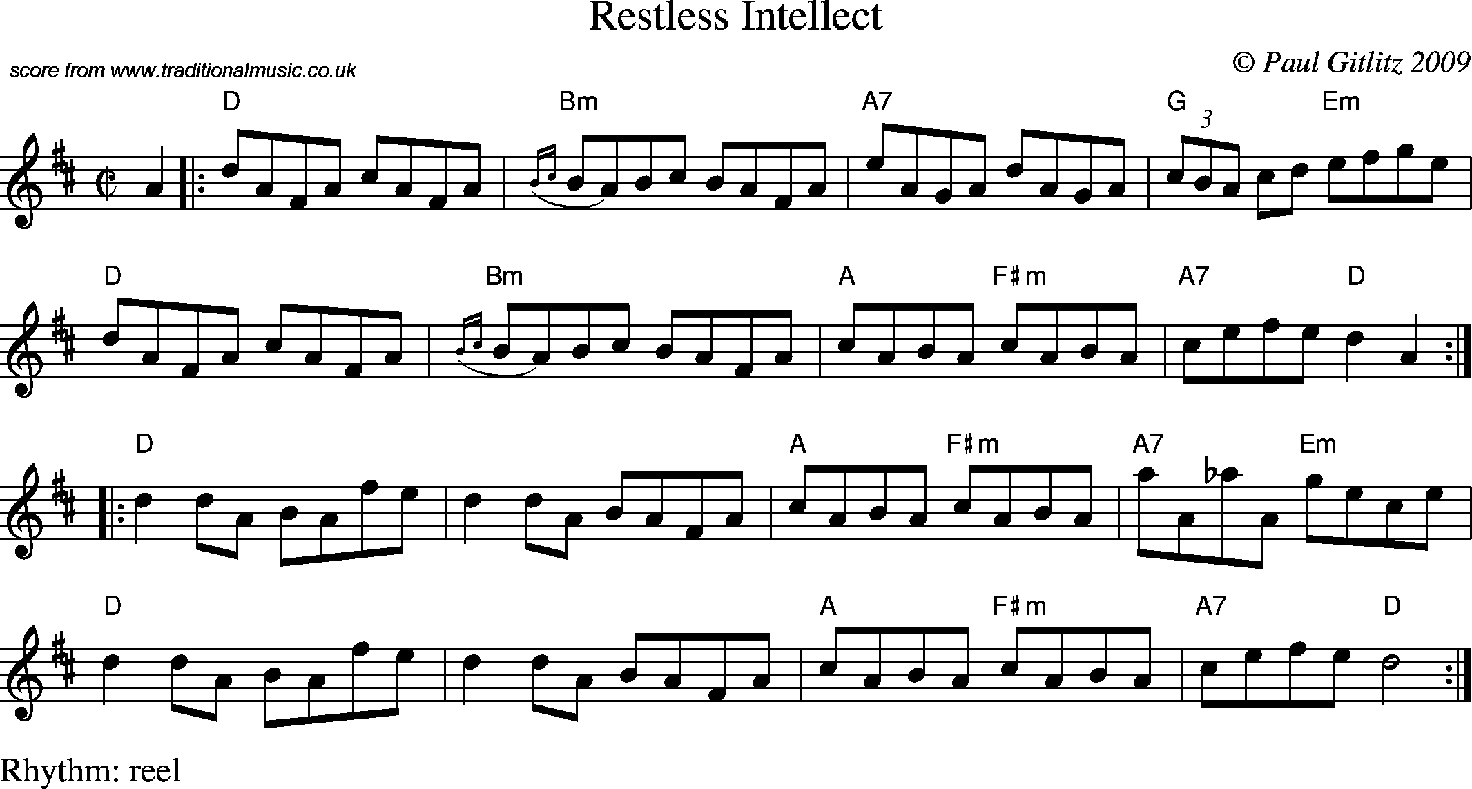 Sheet Music Score for Reel - Restless Intellect