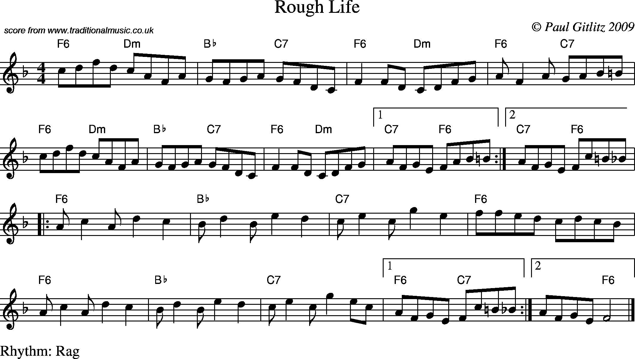 Sheet Music Score for Reel - Rough Life