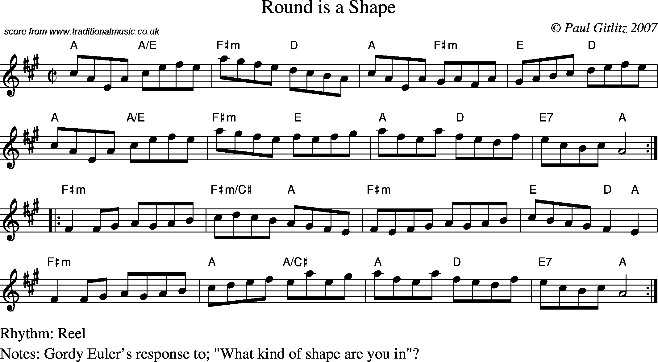 Sheet Music Score for Reel - Round is a Shape