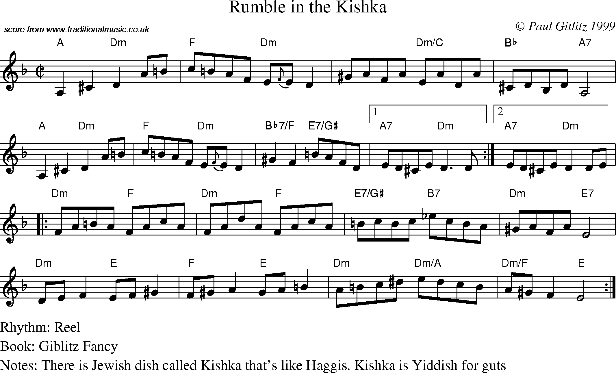 Sheet Music Score for Reel - Rumble in the Kishka