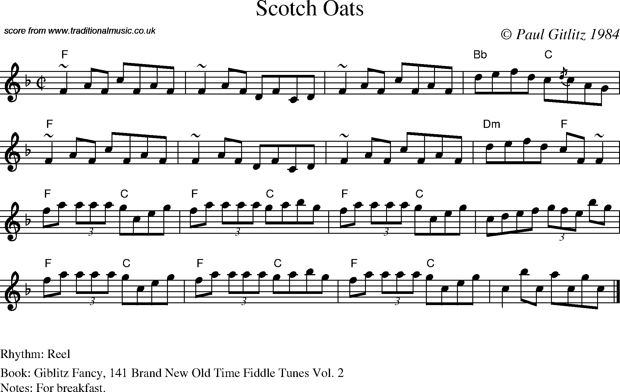 Sheet Music Score for Reel - Scotch Oats