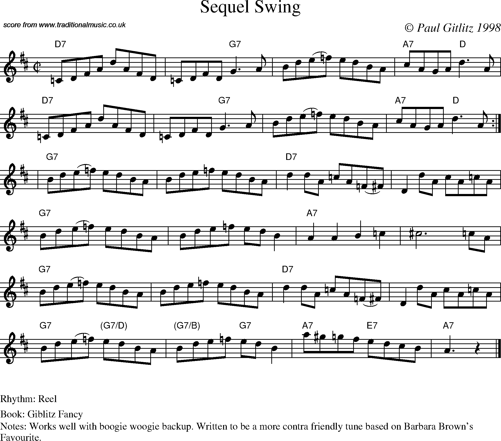 Sheet Music Score for Reel - Sequel Swing