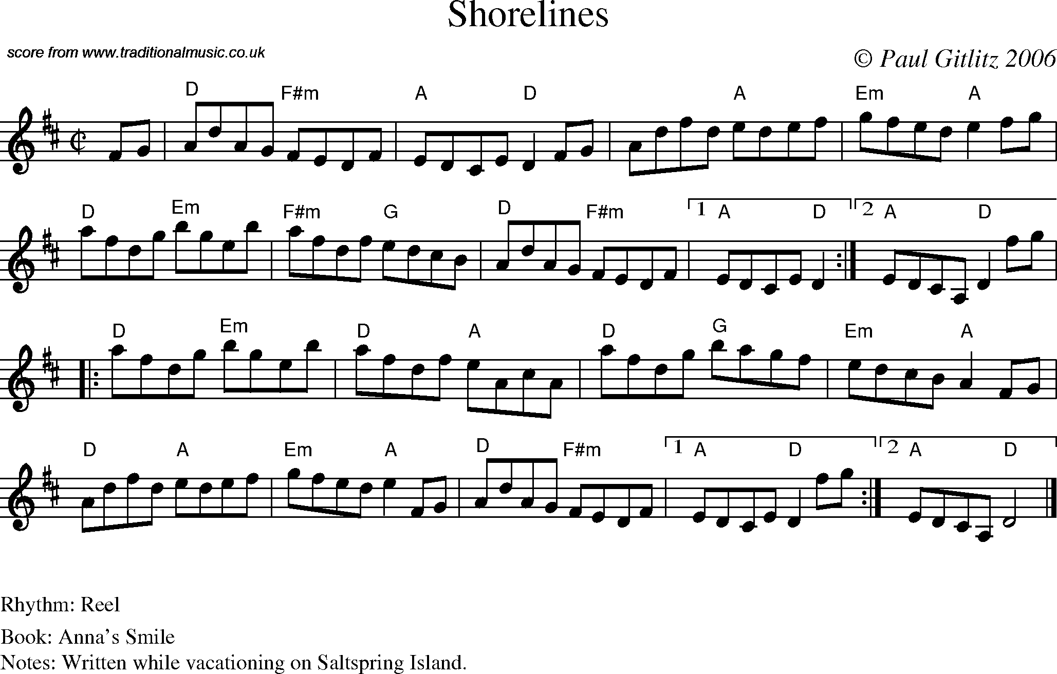 Sheet Music Score for Reel - Shorelines