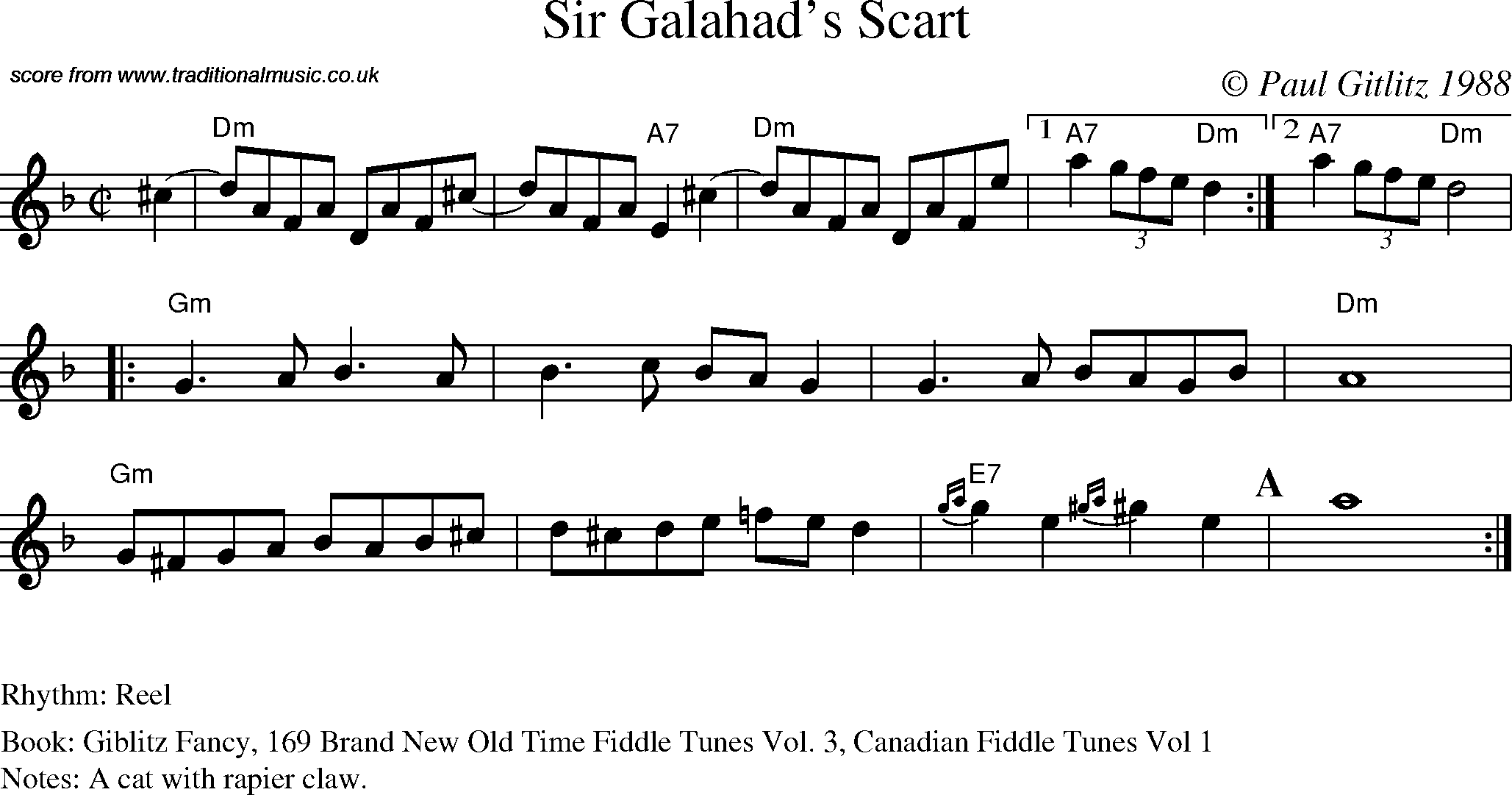 Sheet Music Score for Reel - Sir Galahad's Scart