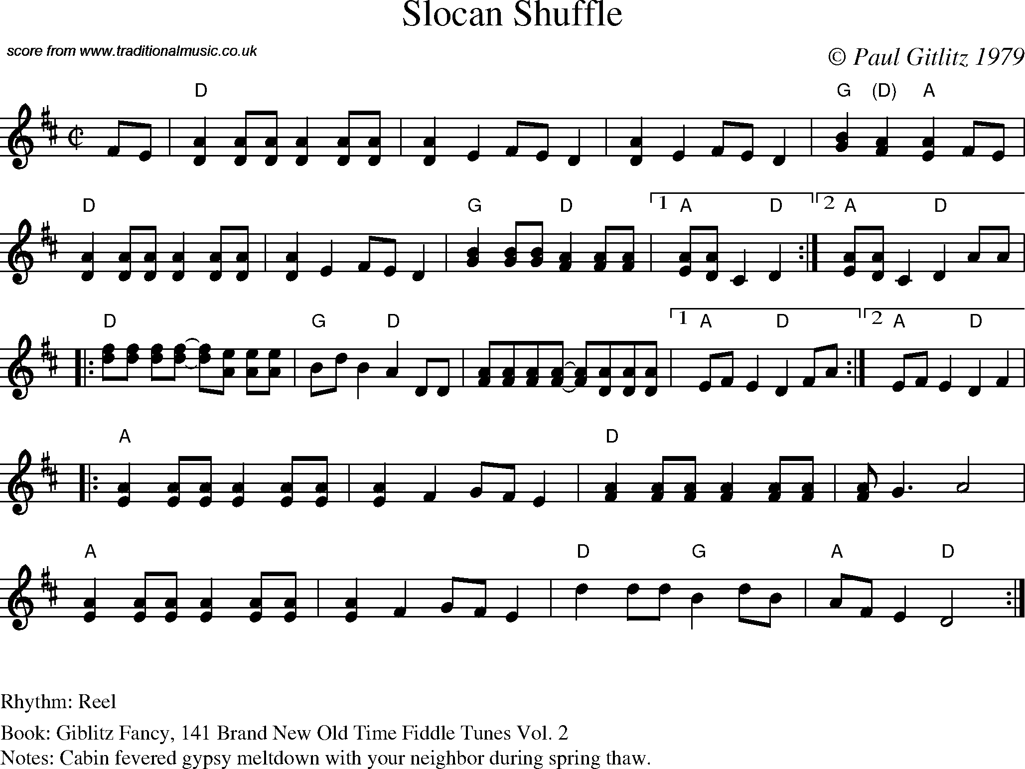 Sheet Music Score for Reel - Slocan Shuffle