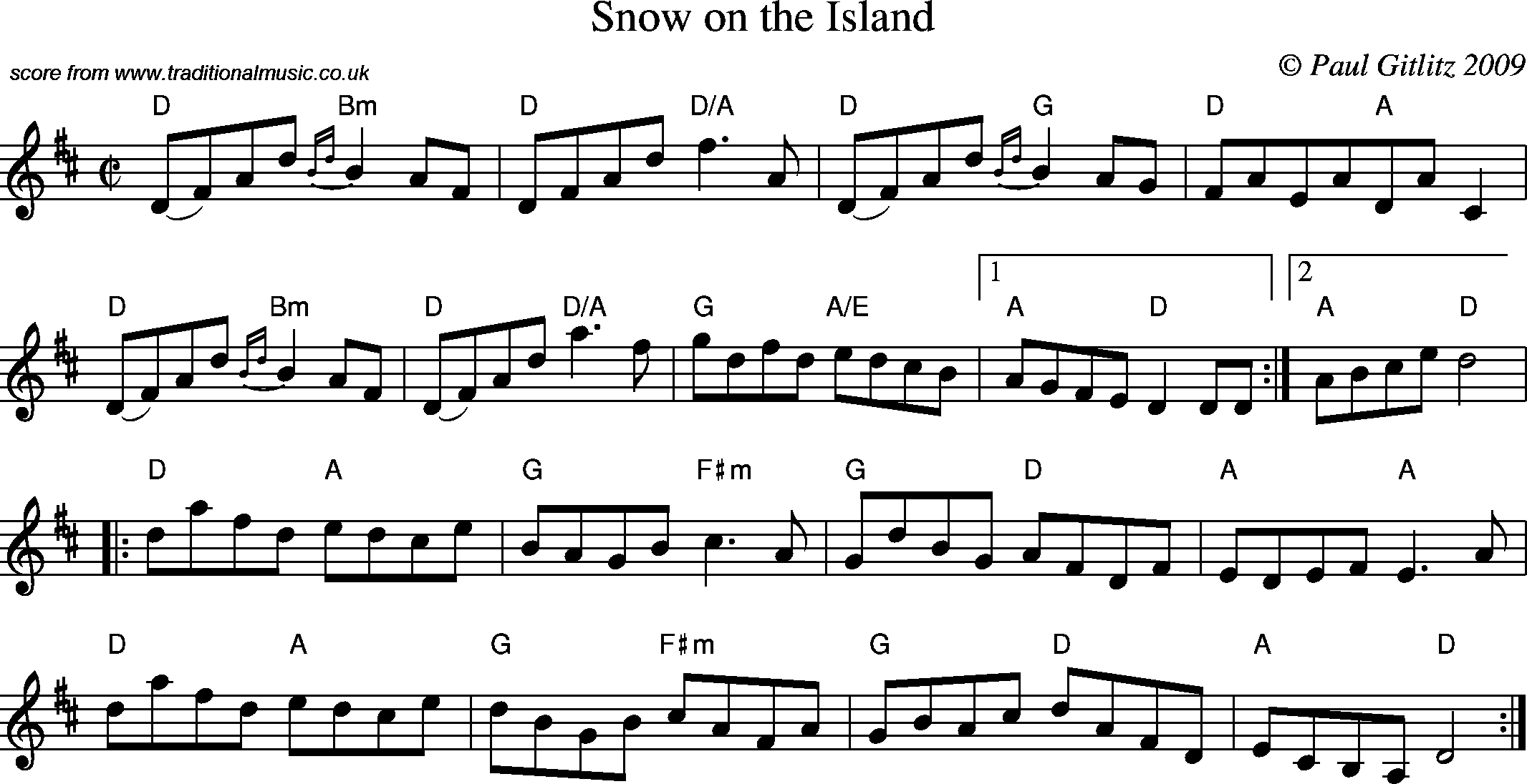 Sheet Music Score for Reel - Snow on the Island