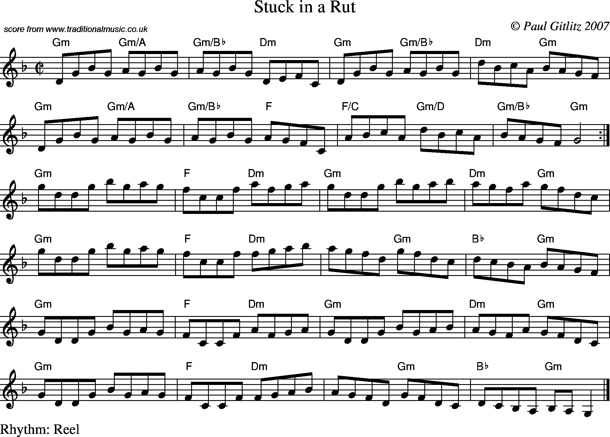 Sheet Music Score for Reel - Stuck in a Rut