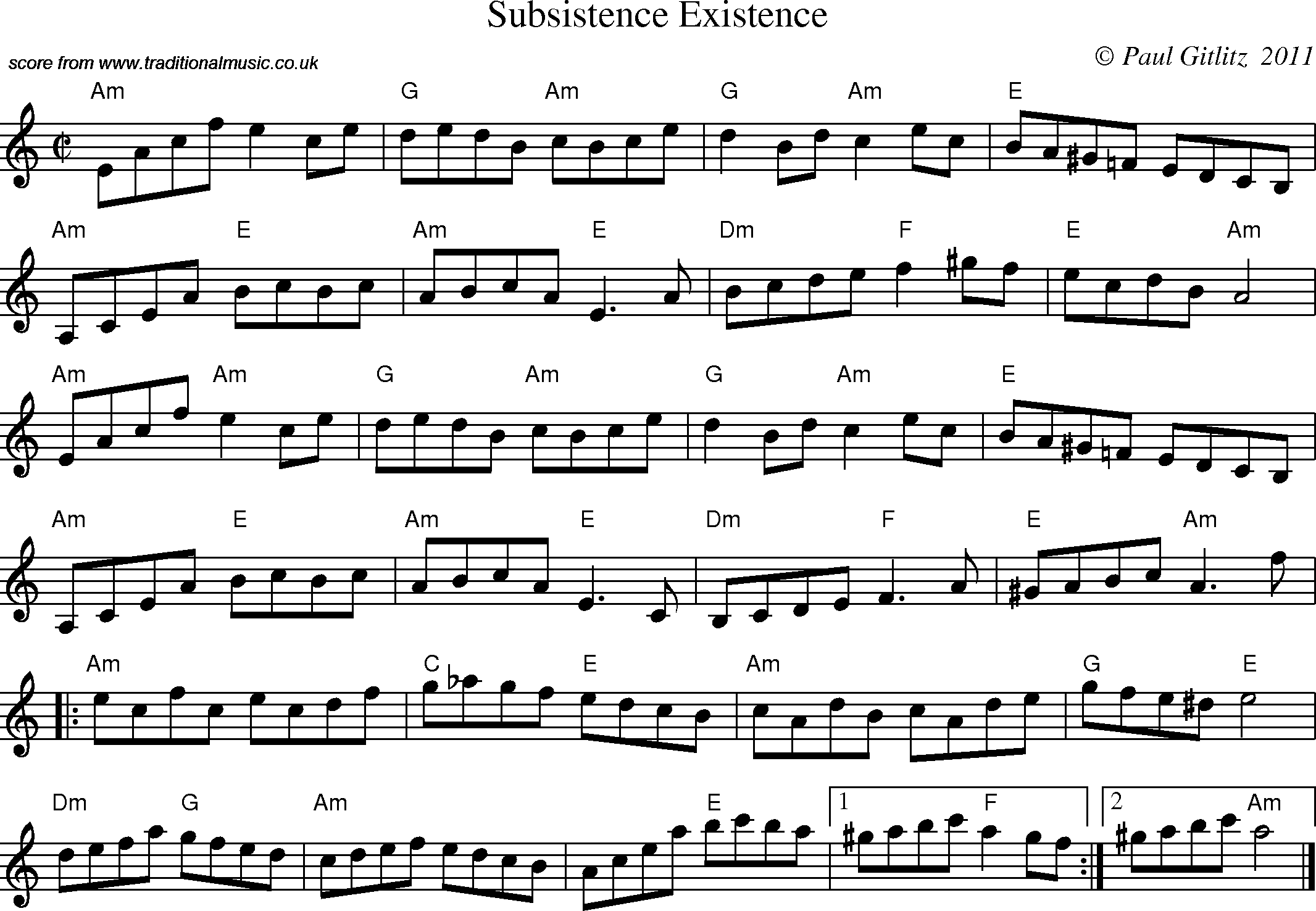 Sheet Music Score for Reel - Subsistence Existence