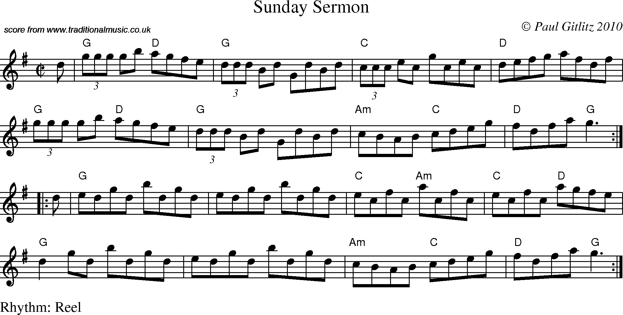 Sheet Music Score for Reel - Sunday Sermon