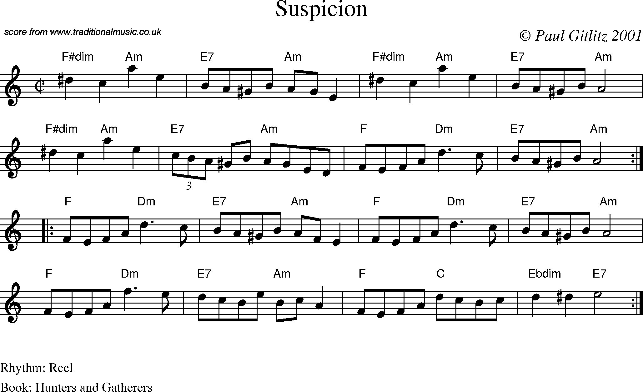 Sheet Music Score for Reel - Suspicion