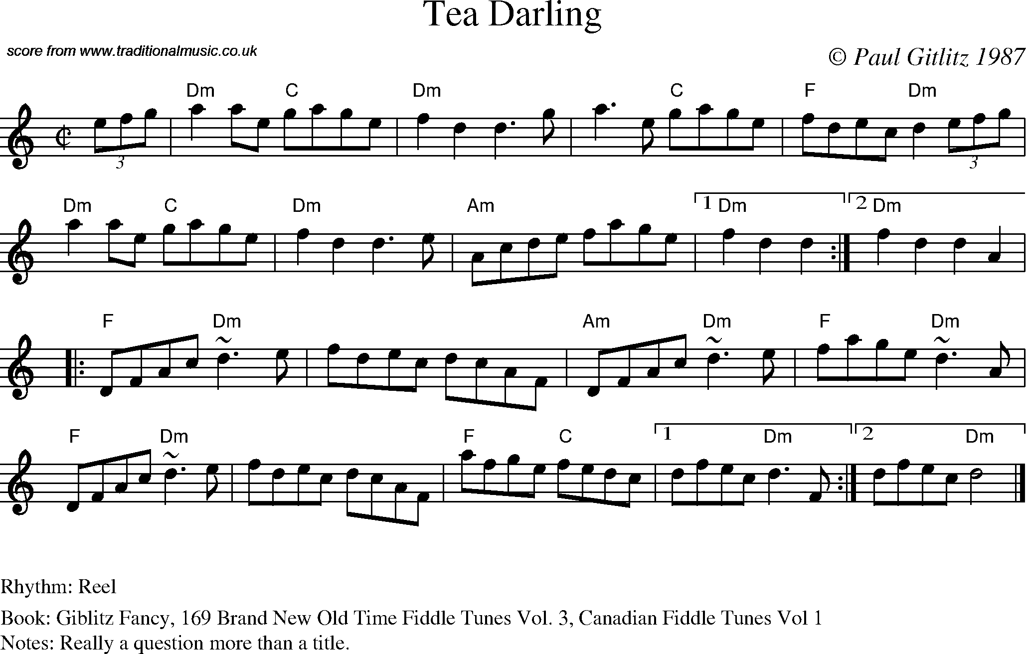Sheet Music Score for Reel - Tea Darling
