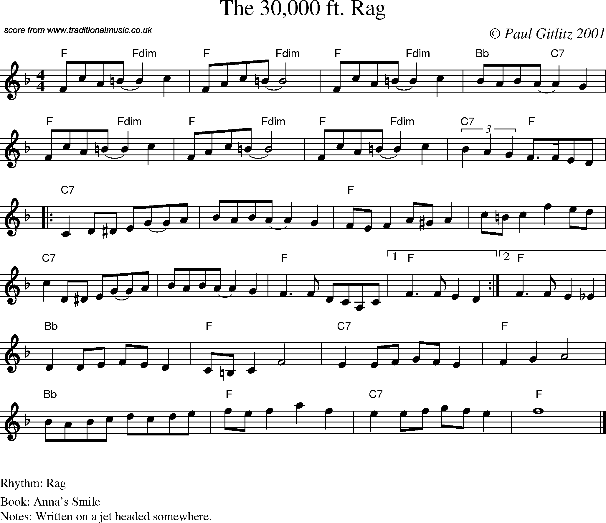Sheet Music Score for Reel - The 30,000 ft. Rag