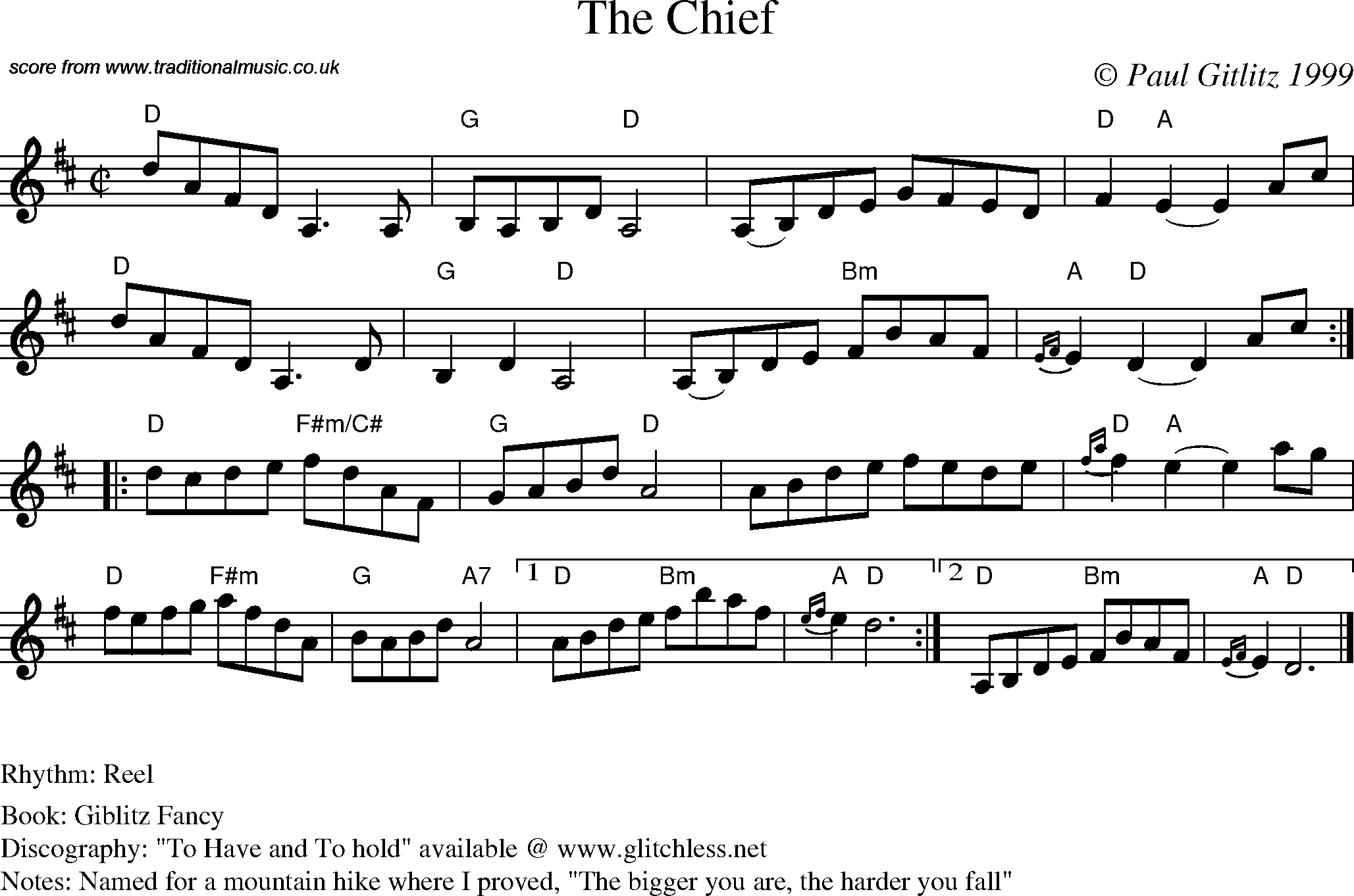 Sheet Music Score for Reel - The Chief