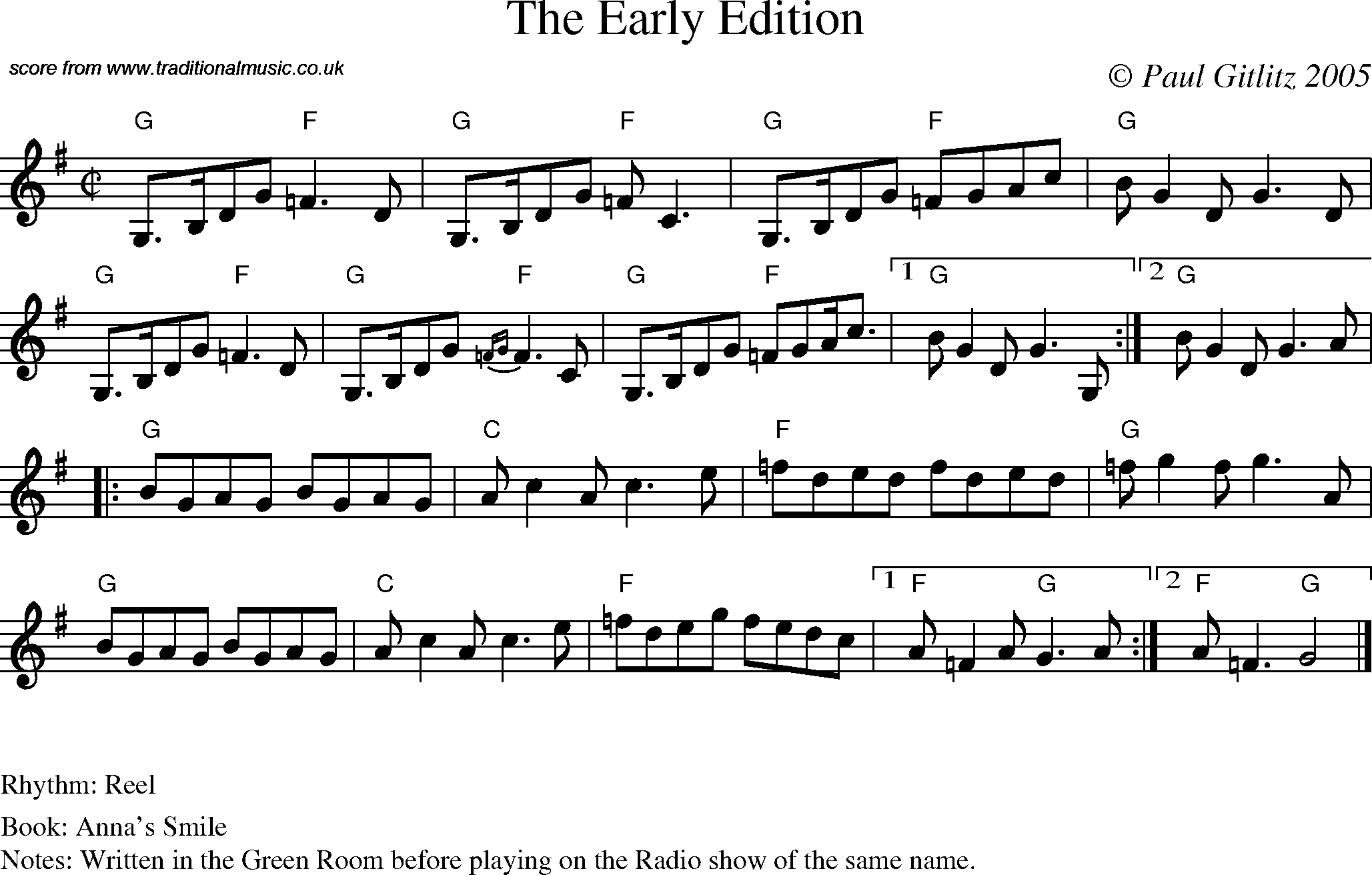 Sheet Music Score for Reel - The Early Edition