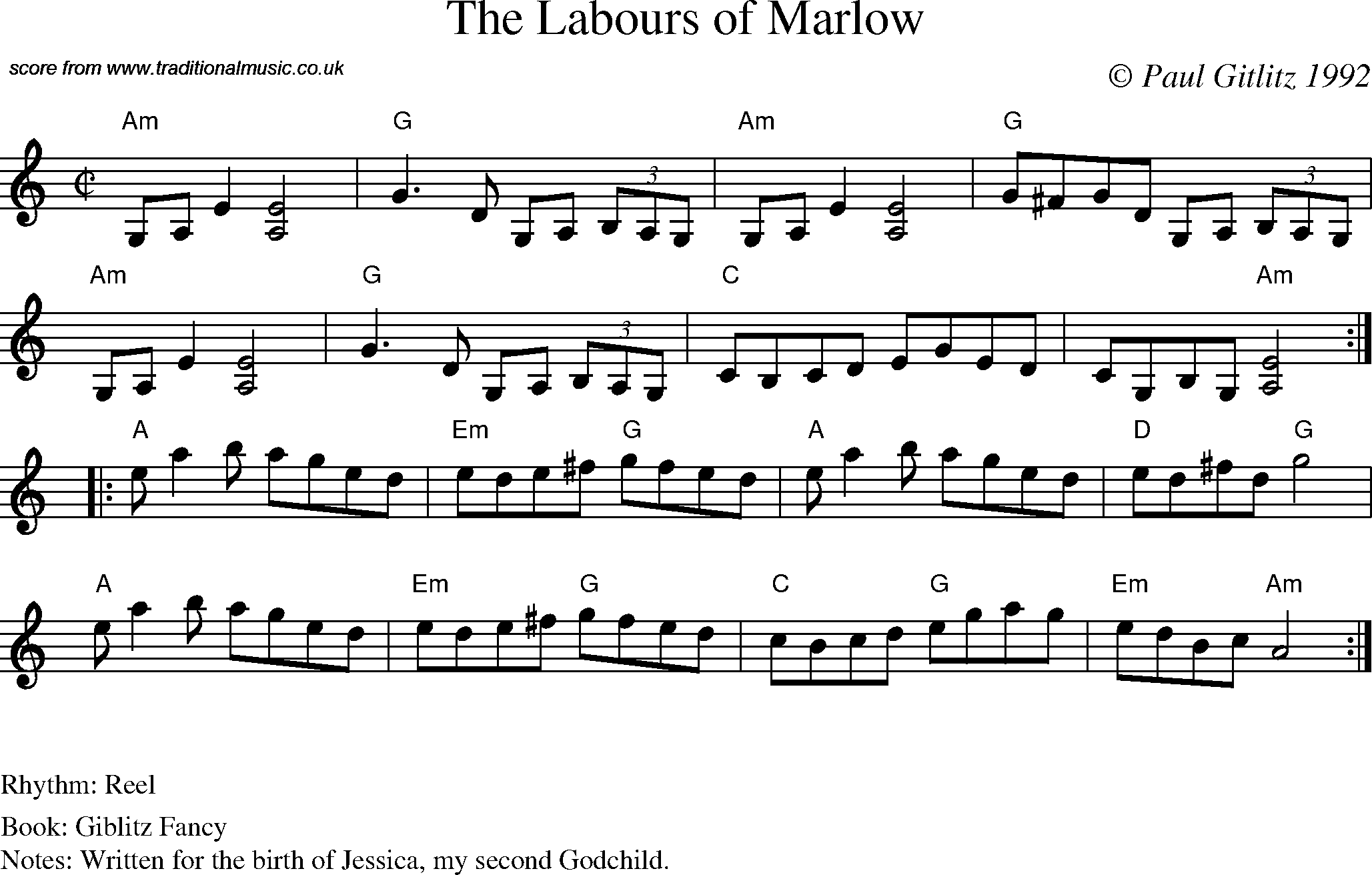 Sheet Music Score for Reel - The Labours of Marlow