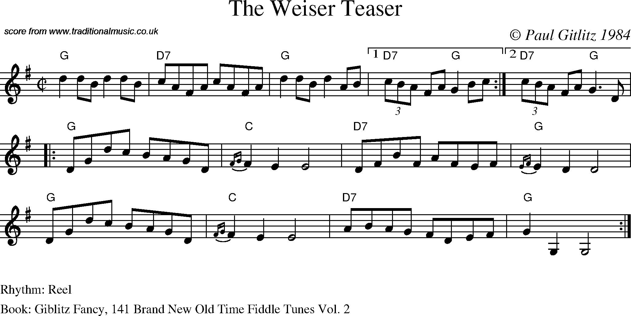 Sheet Music Score for Reel - The Weiser Teaser
